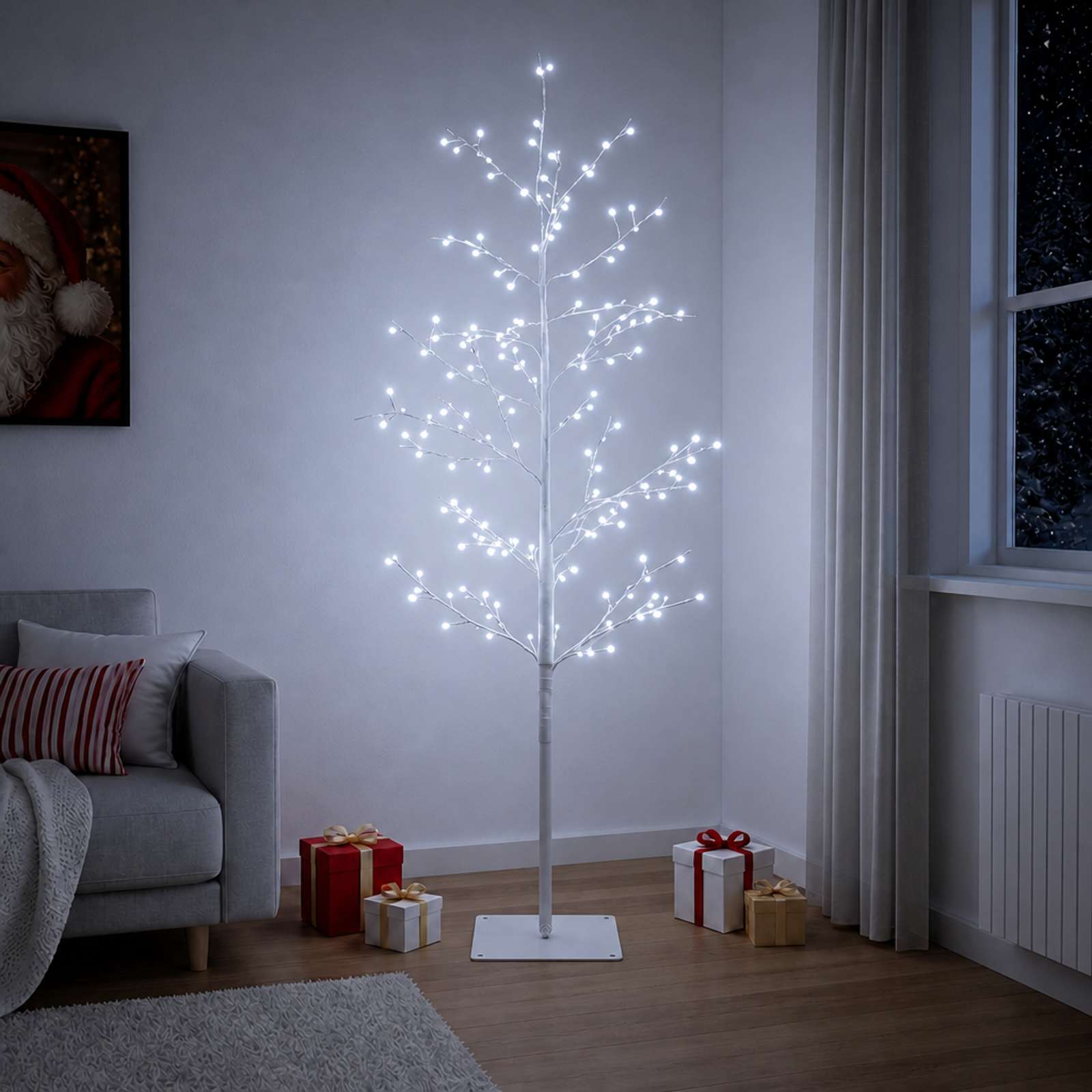 vidaXL Micro berken kerstboom Wit 150 cm Staal 360 LED's, foto 2