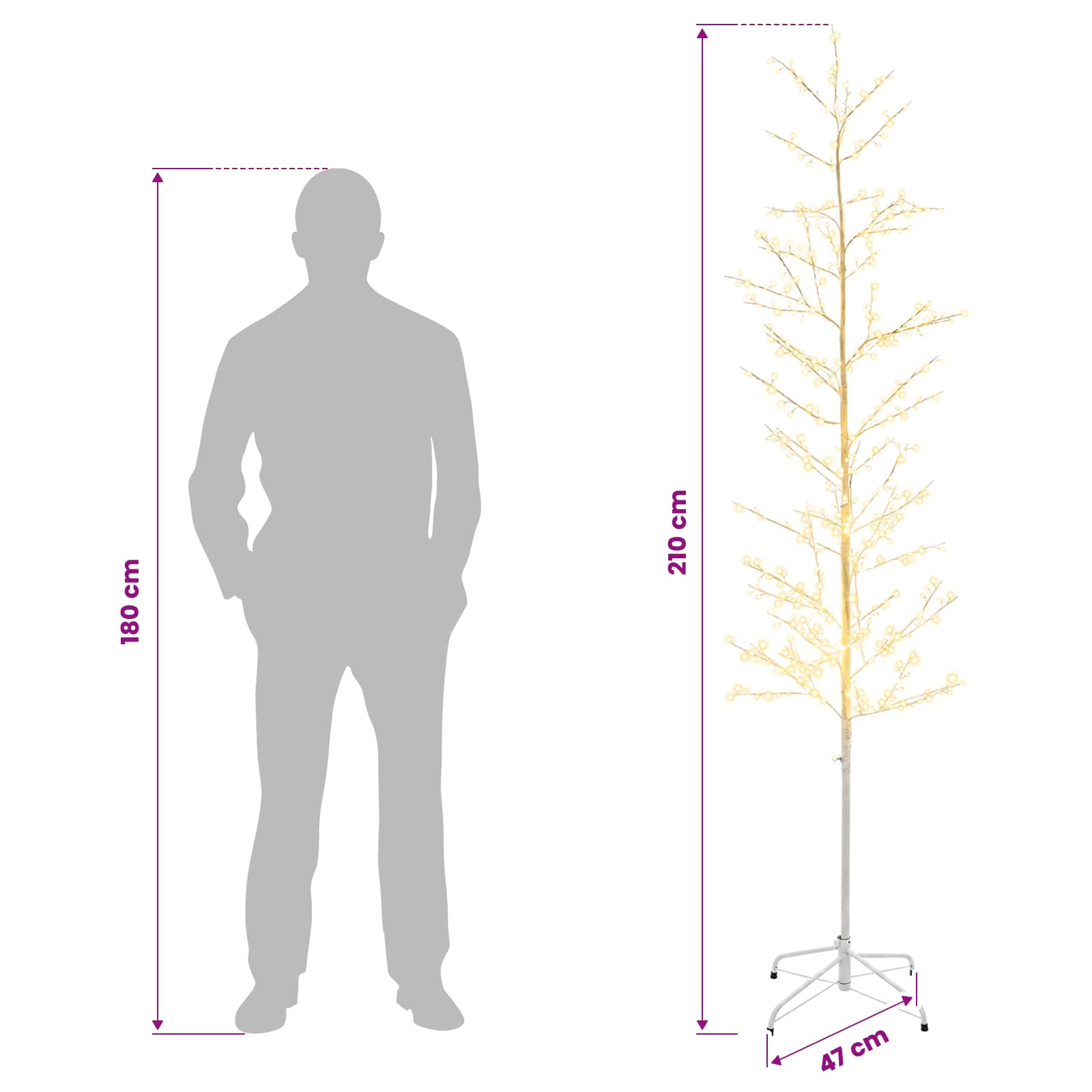 Micro Birch Christmas Tree 567 LEDs size guide
