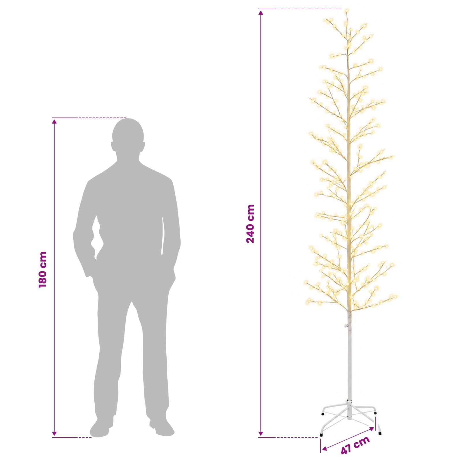 Micro Birch Christmas Tree 675 LEDs size guide