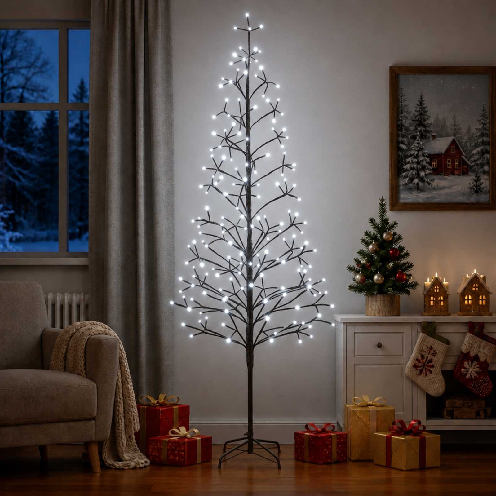 vidaXL LED-Lichterbaum Schwarz 47 x 240 cm Stahl 268 LEDs