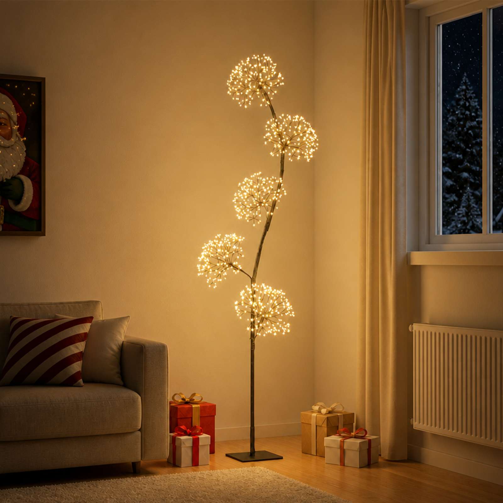 vidaXL S-förmiger LED-Weihnachtsbaum Schwarz 20 x 20 x 175 cm Stahl