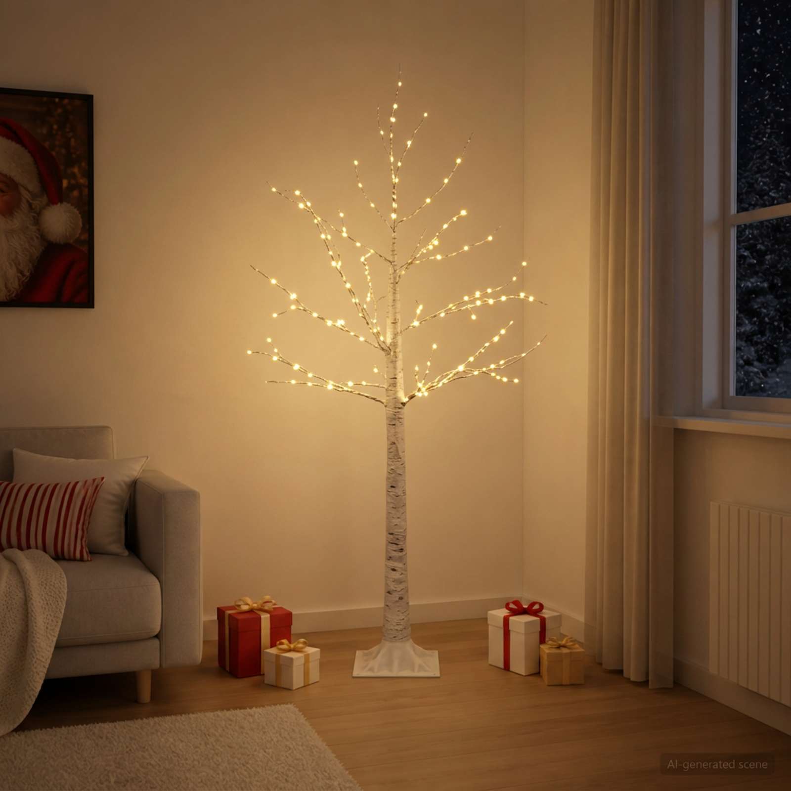 Brezovo božično drevo Bela 22 x 22 x 150 cm Plastika 232 LED