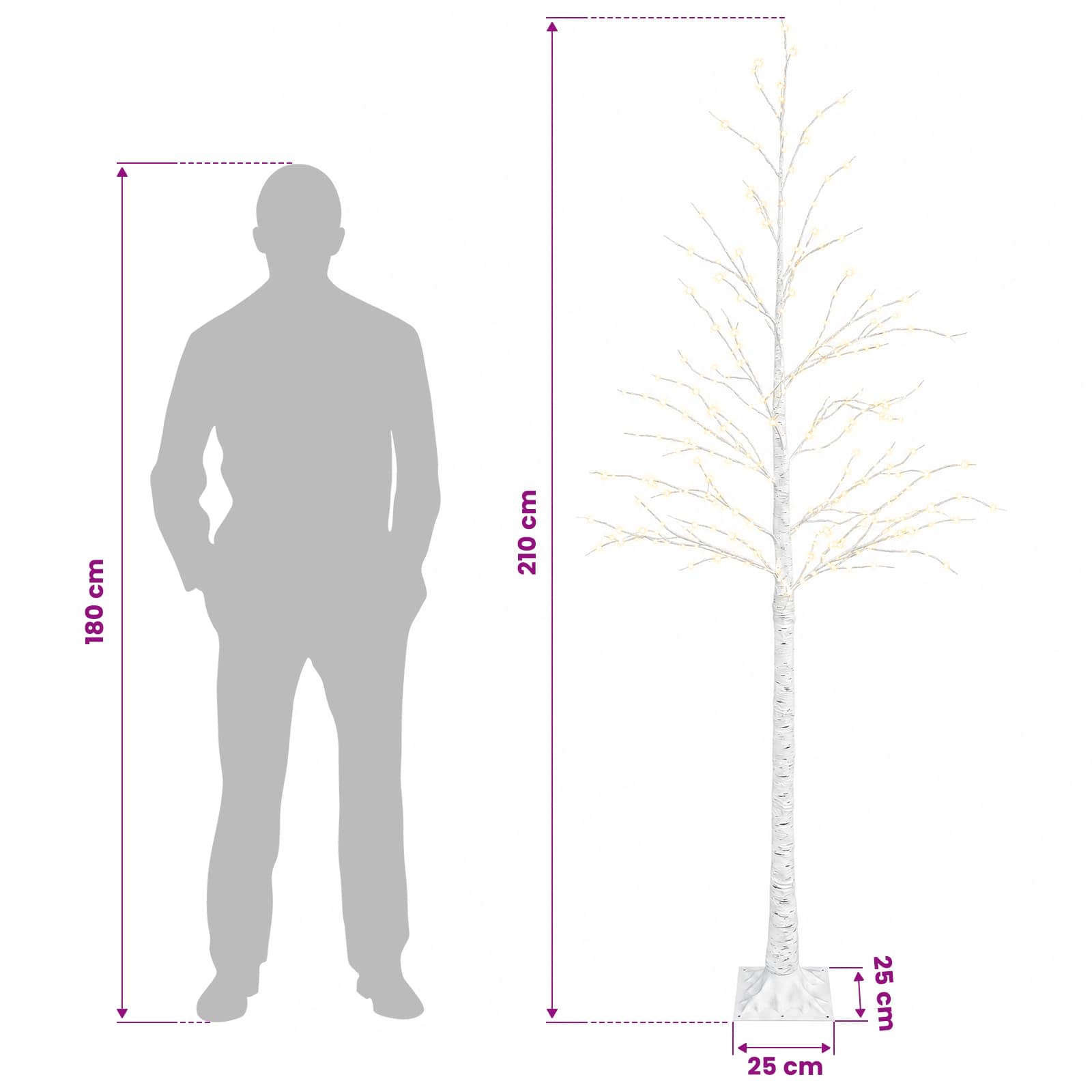 Birch Christmas Tree 406 LEDs size guide