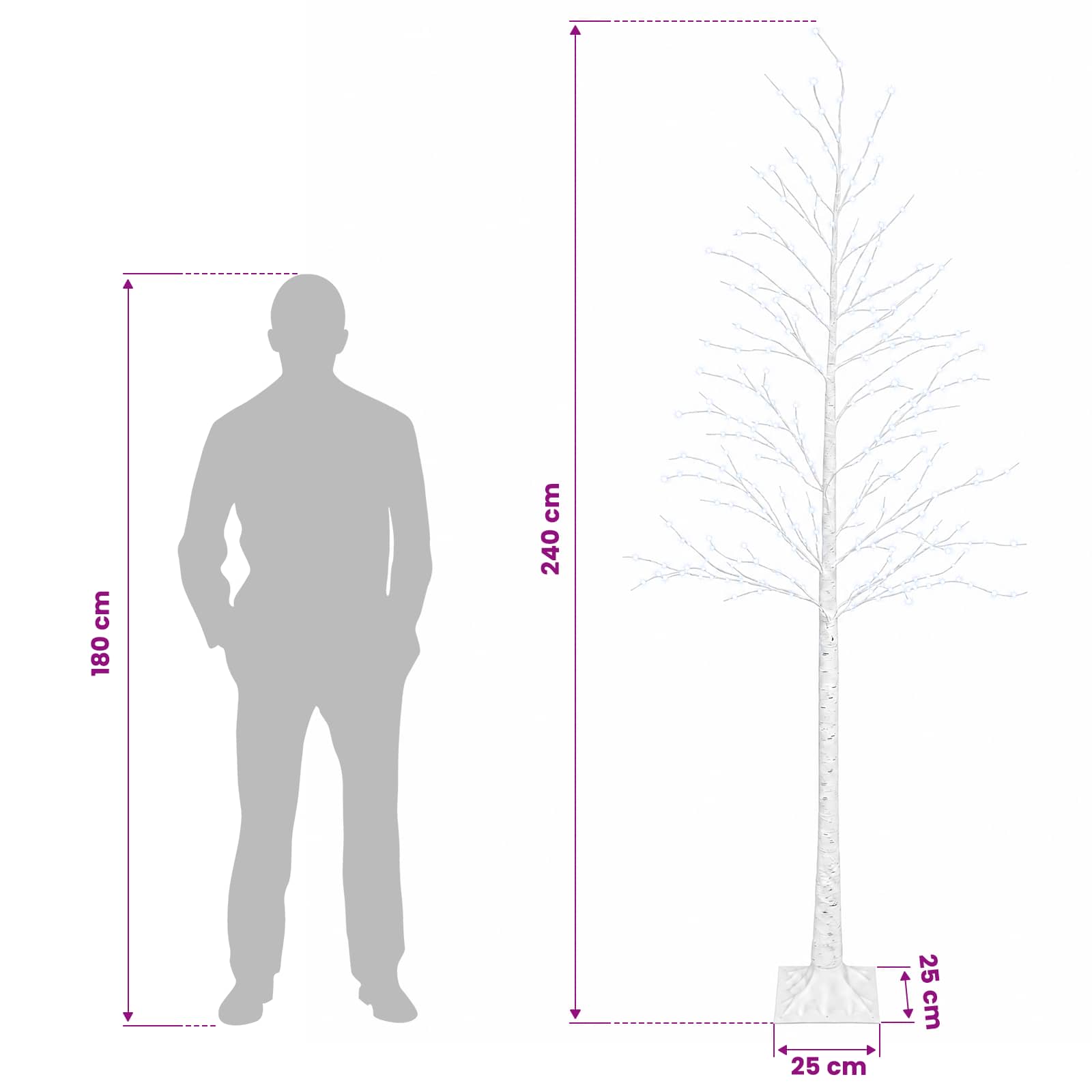 Birch Christmas Tree 493 LEDs size guide