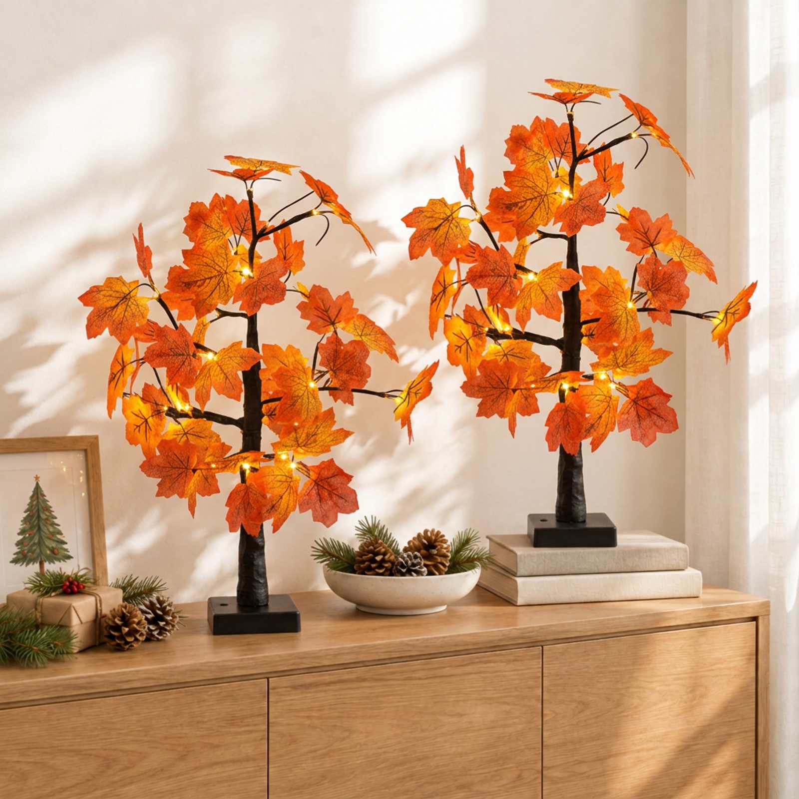 vidaXL LED-kerstboom esdoorn 2 st Bruin 58 cm Kunststof 48 LED's