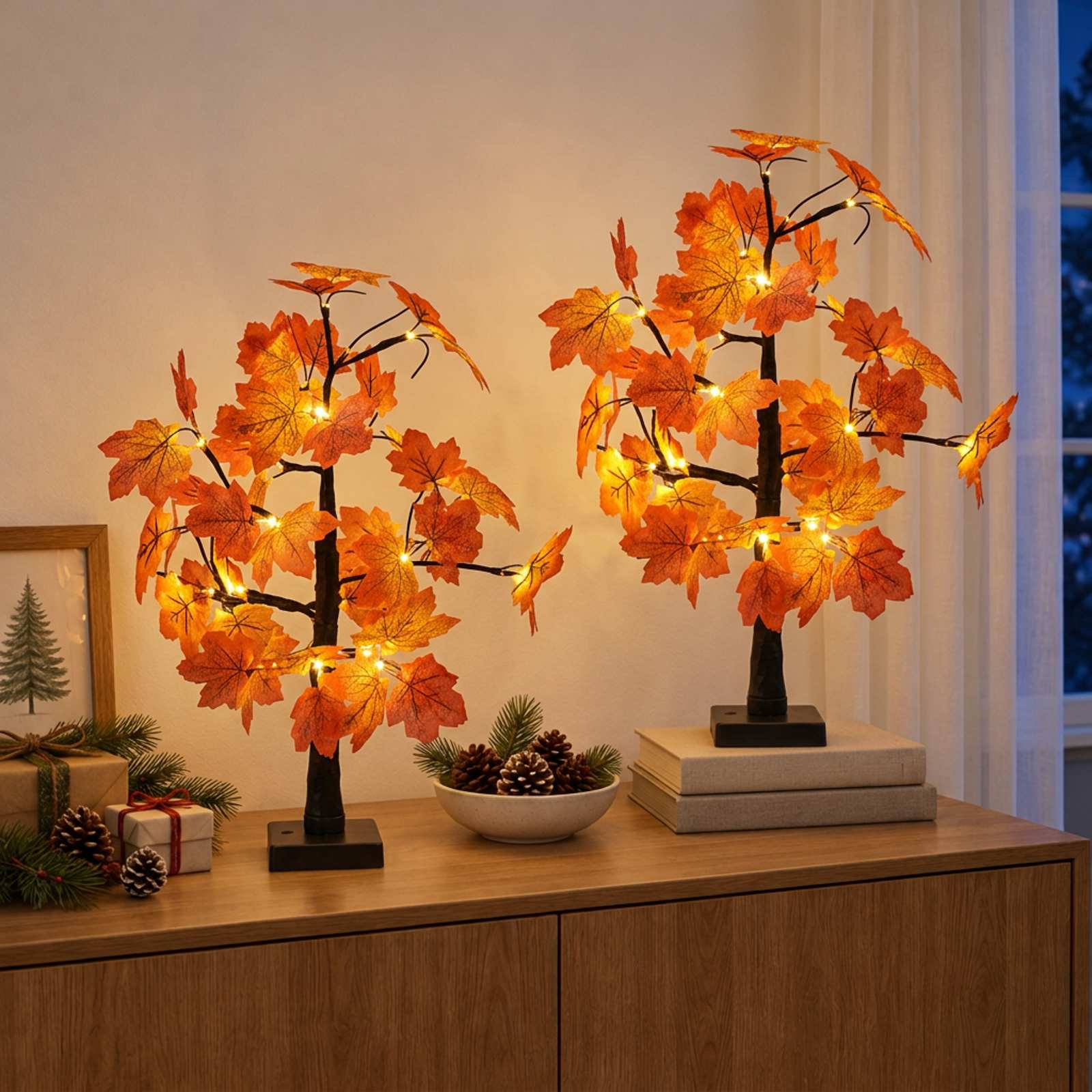vidaXL LED-kerstboom esdoorn 2 st Bruin 58 cm Kunststof 48 LED's, foto 2