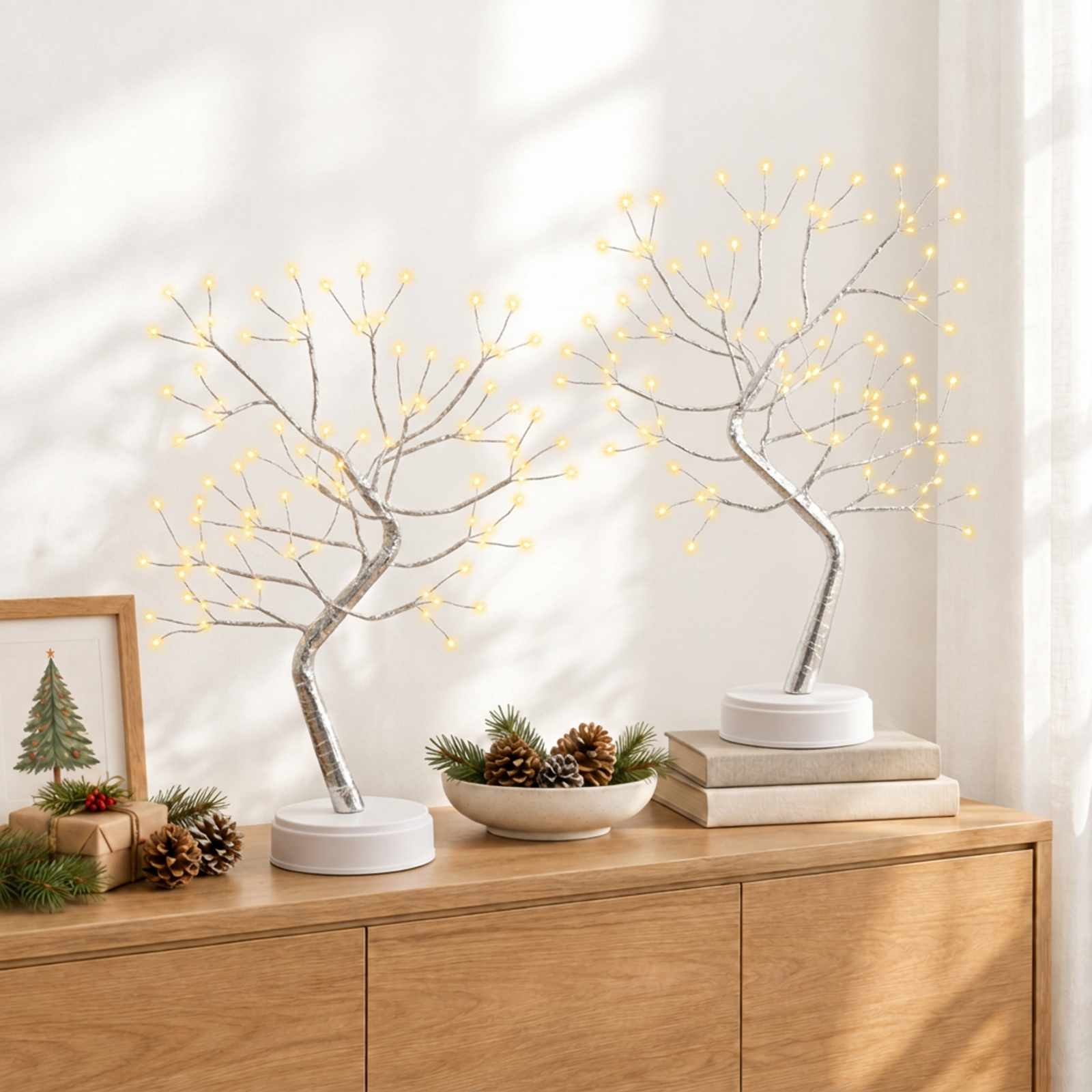 vidaXL Mini-LED-Weihnachtsbaum Sternenregen 2 stk. Silber