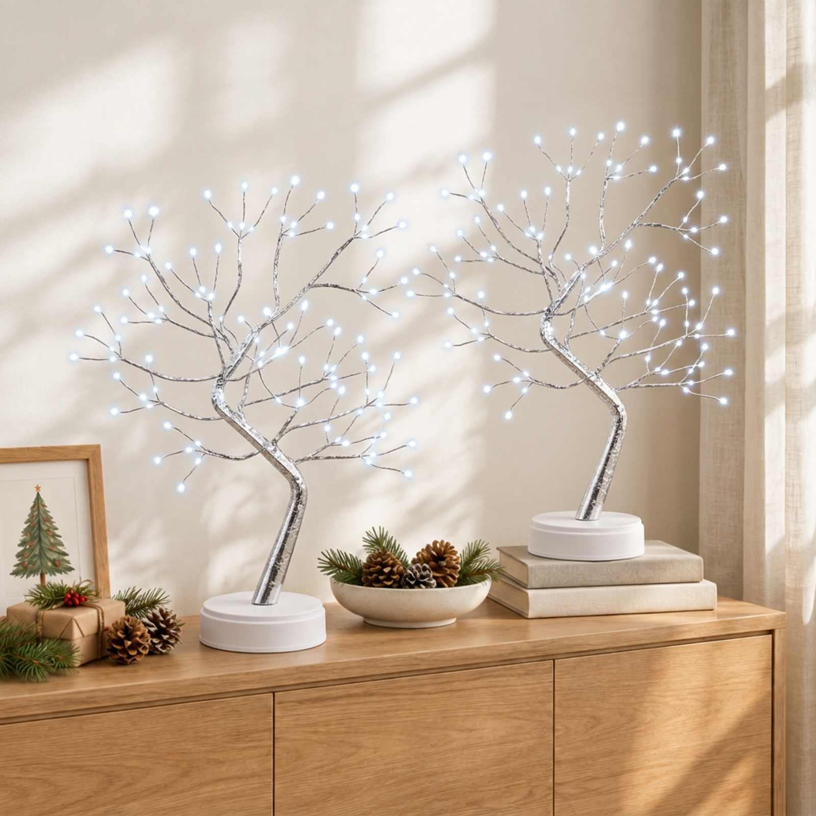 vidaXL Mini-LED-Weihnachtsbaum Sternenregen 2 stk. Silber