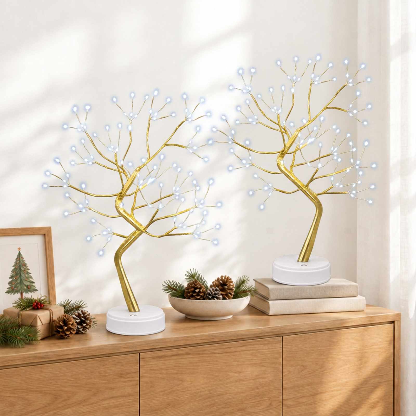 vidaXL Mini-LED-Weihnachtsbaum Sternenregen 2 stk. Gold