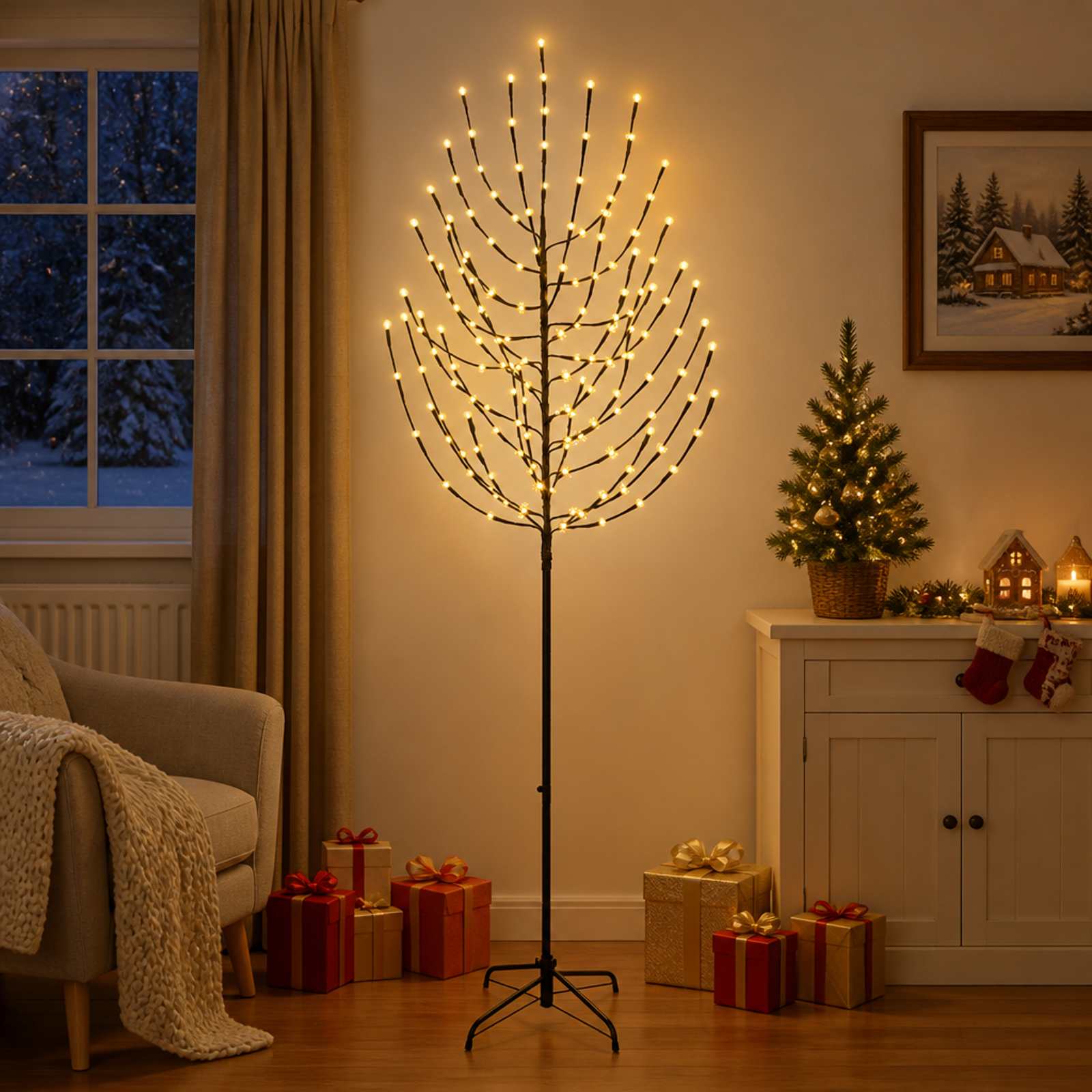 LED Kerstboom Zwart 47 x Staal 180 LED's – Warmwit · 210 cm