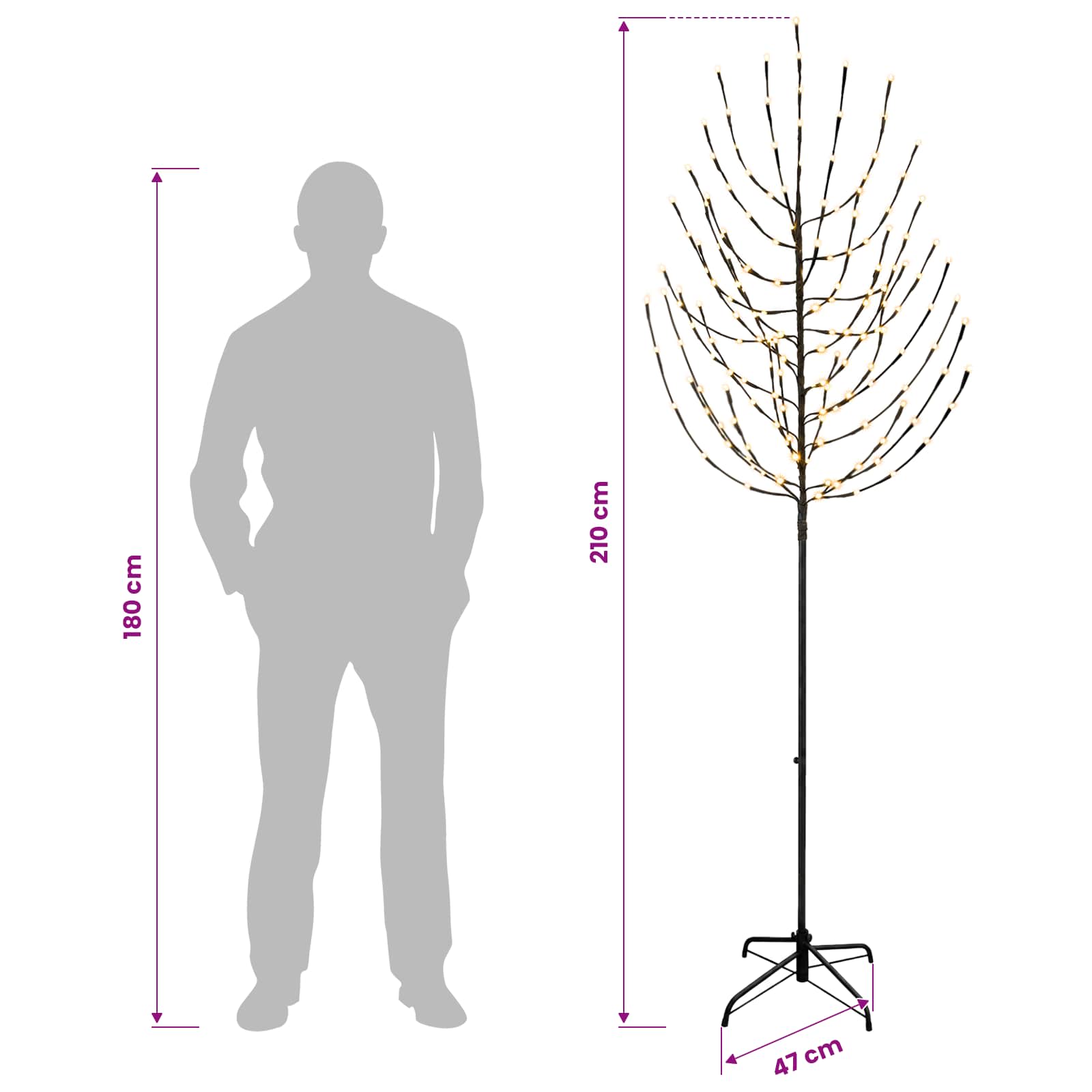 LED božično drevesce Črna 210 cm Jeklo 180 LED