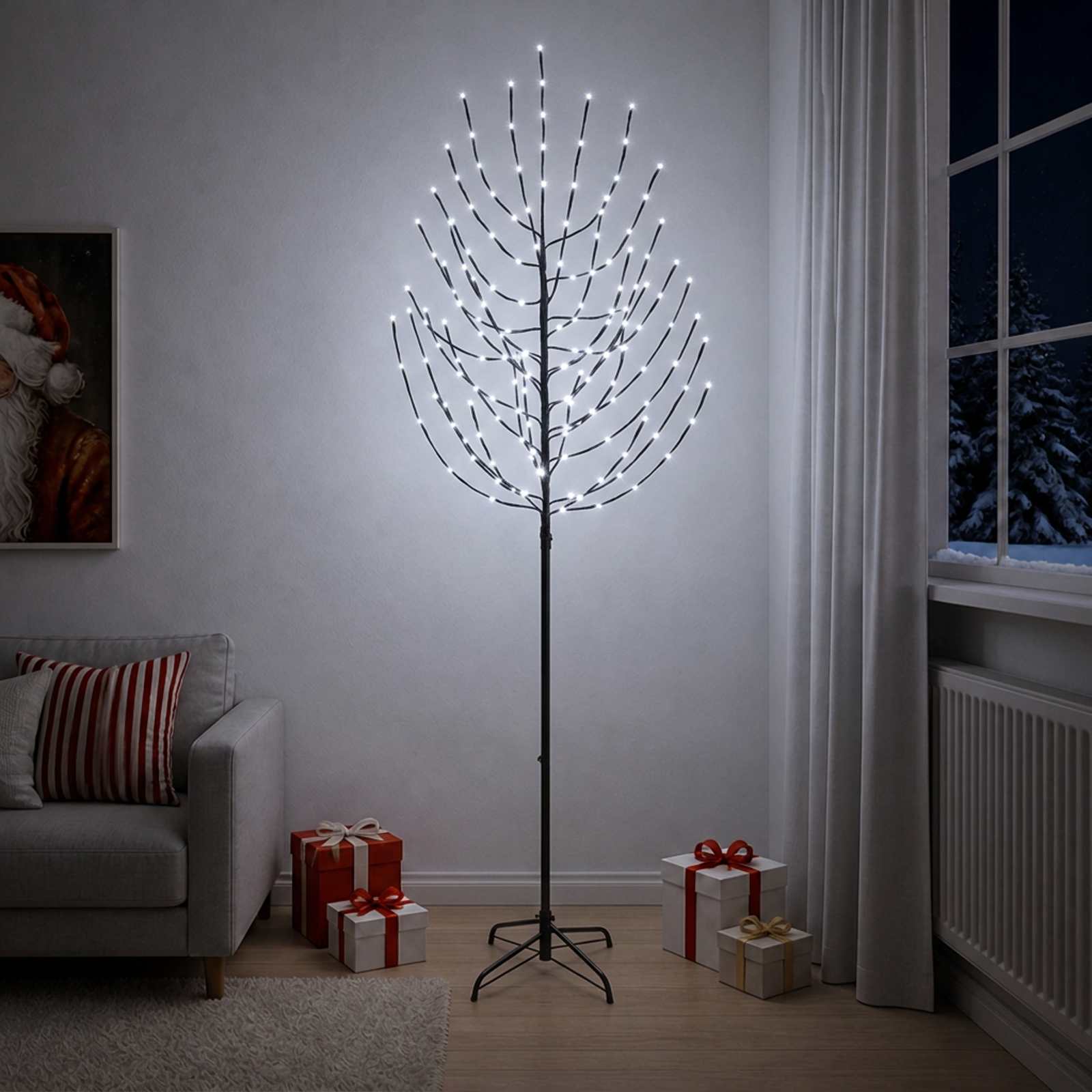 vidaXL LED-Weihnachtsbaum Schwarz 240 cm Stahl 220 LEDs
