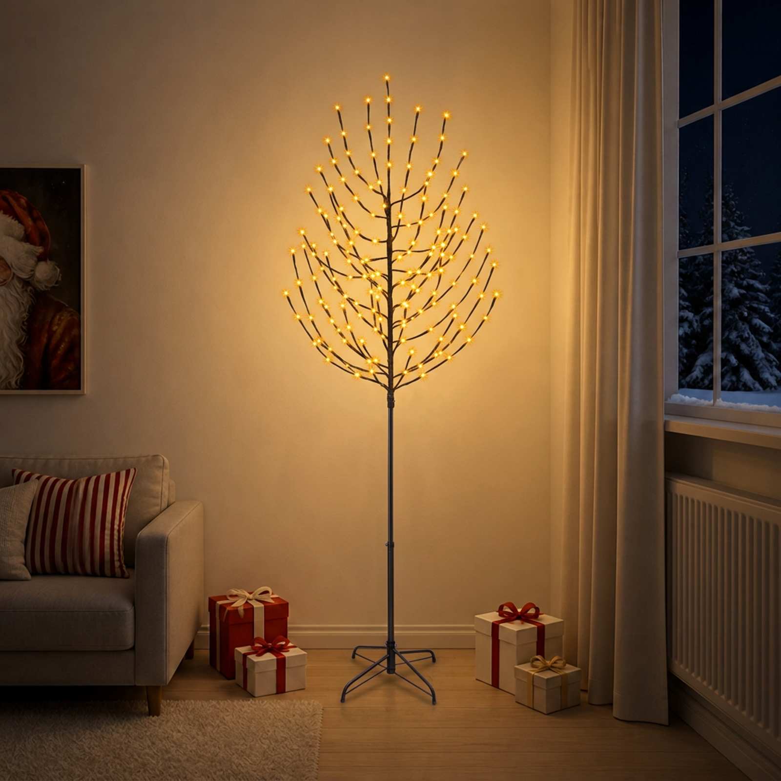 vidaXL LED-Weihnachtsbaum Schwarz 47 x 240 cm Stahl 220 LEDs