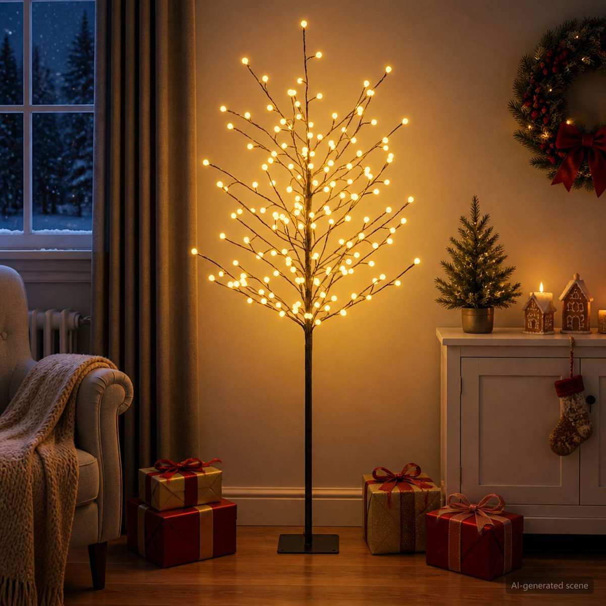 LED-juletræ med kugler Sort 18 x 18 x 150 cm Stål 185 LED'er