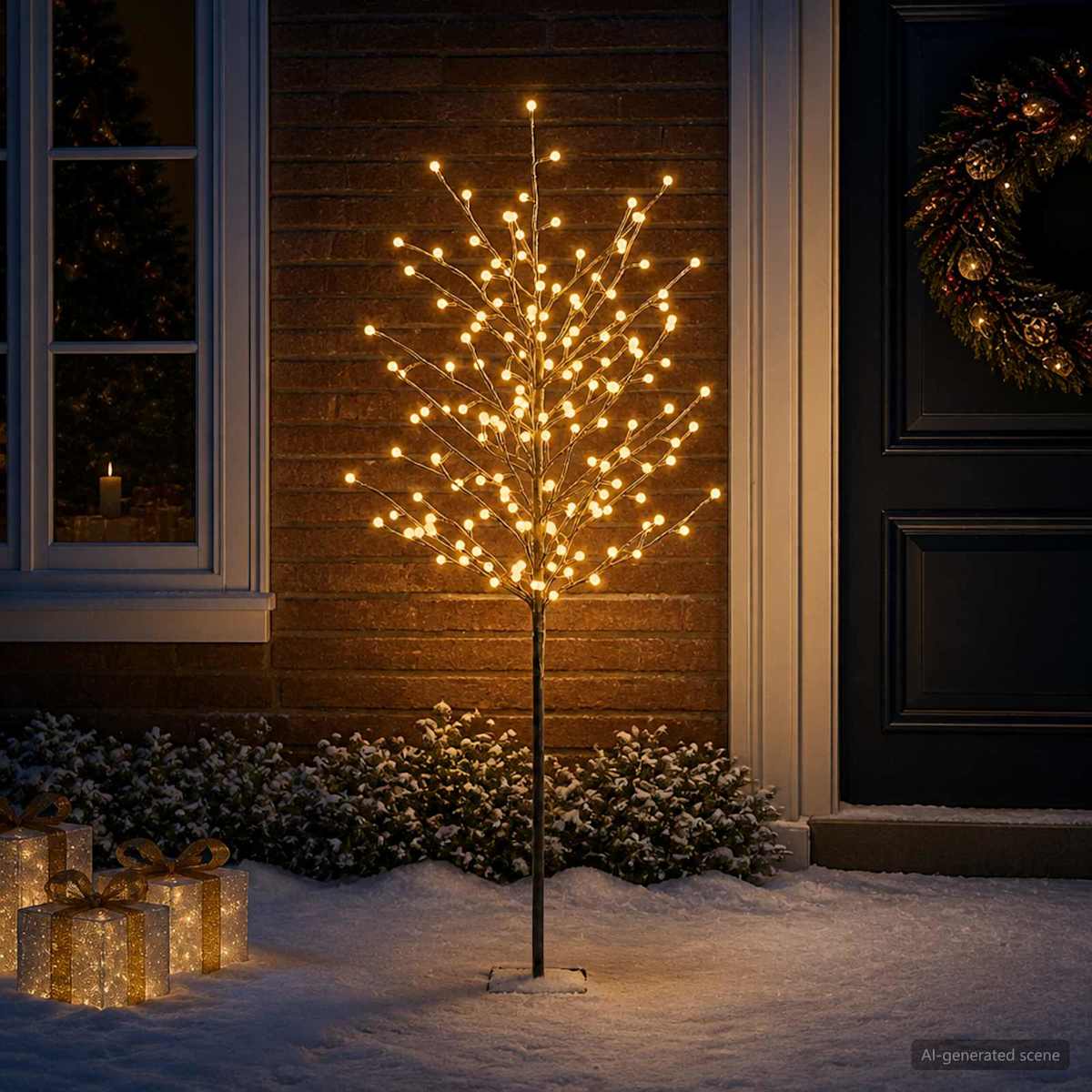 LED-juletræ med kugler Sort 18 x 18 x 150 cm Stål 185 LED'er - Billede 3