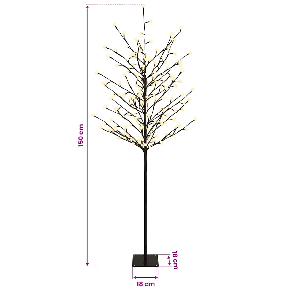 LED-juletræ med kugler Sort 18 x 18 x 150 cm Stål 185 LED'er - Billede 7
