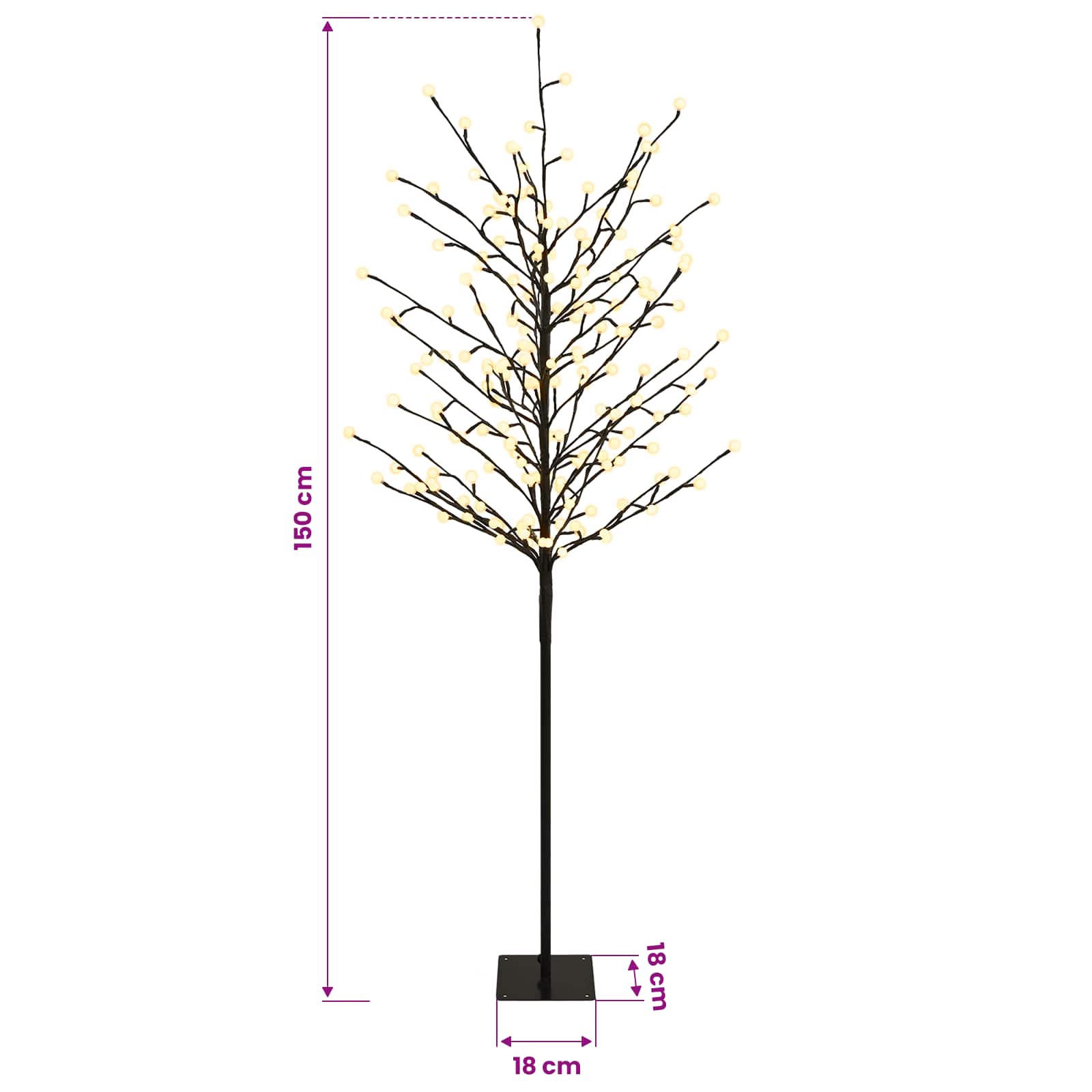 LED božično drevo v obliki krogle Črna 18 x 18 x 150 cm Jeklo
