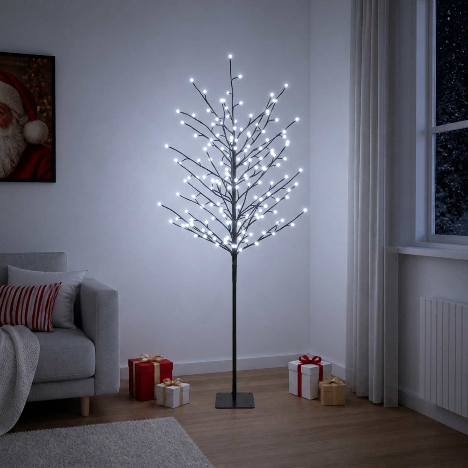 vidaXL LED-juletræ med kugler Sort 150 cm Stål 185 LED'er