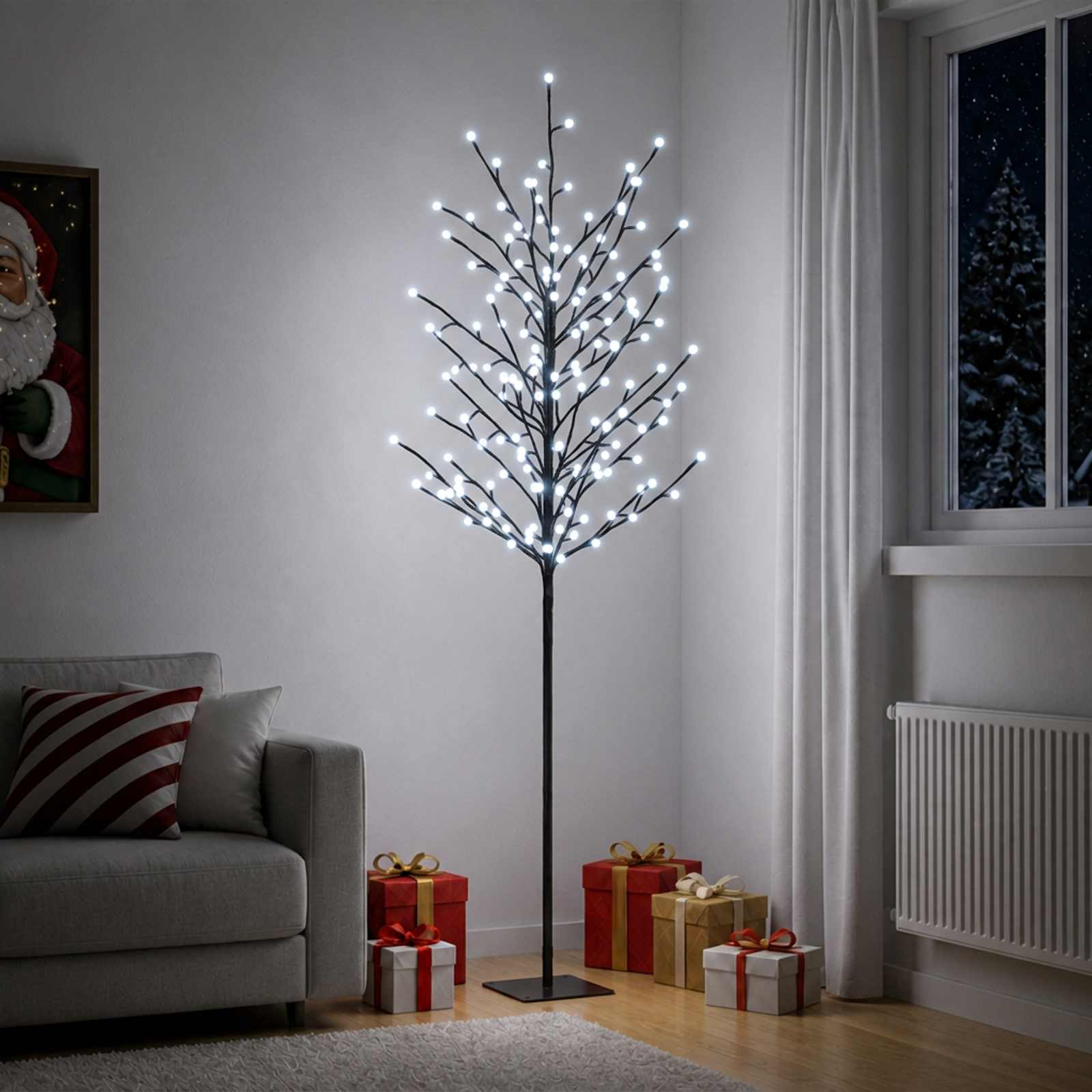 vidaXL LED-juletræ med kugler Sort 180 cm Stål 220 LED'er