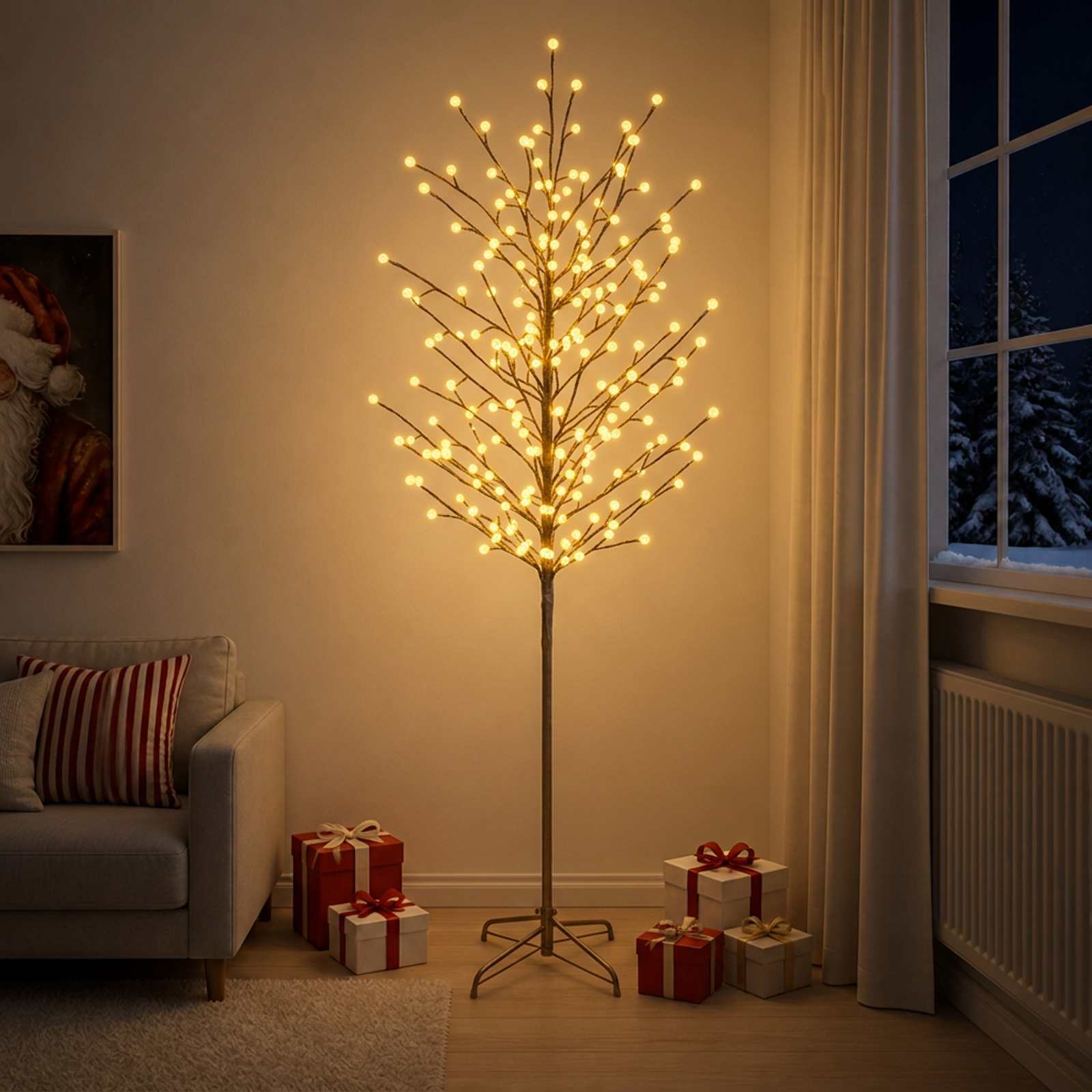 vidaXL LED-juletræ med kugler Sort 240 cm Stål 280 LED'er