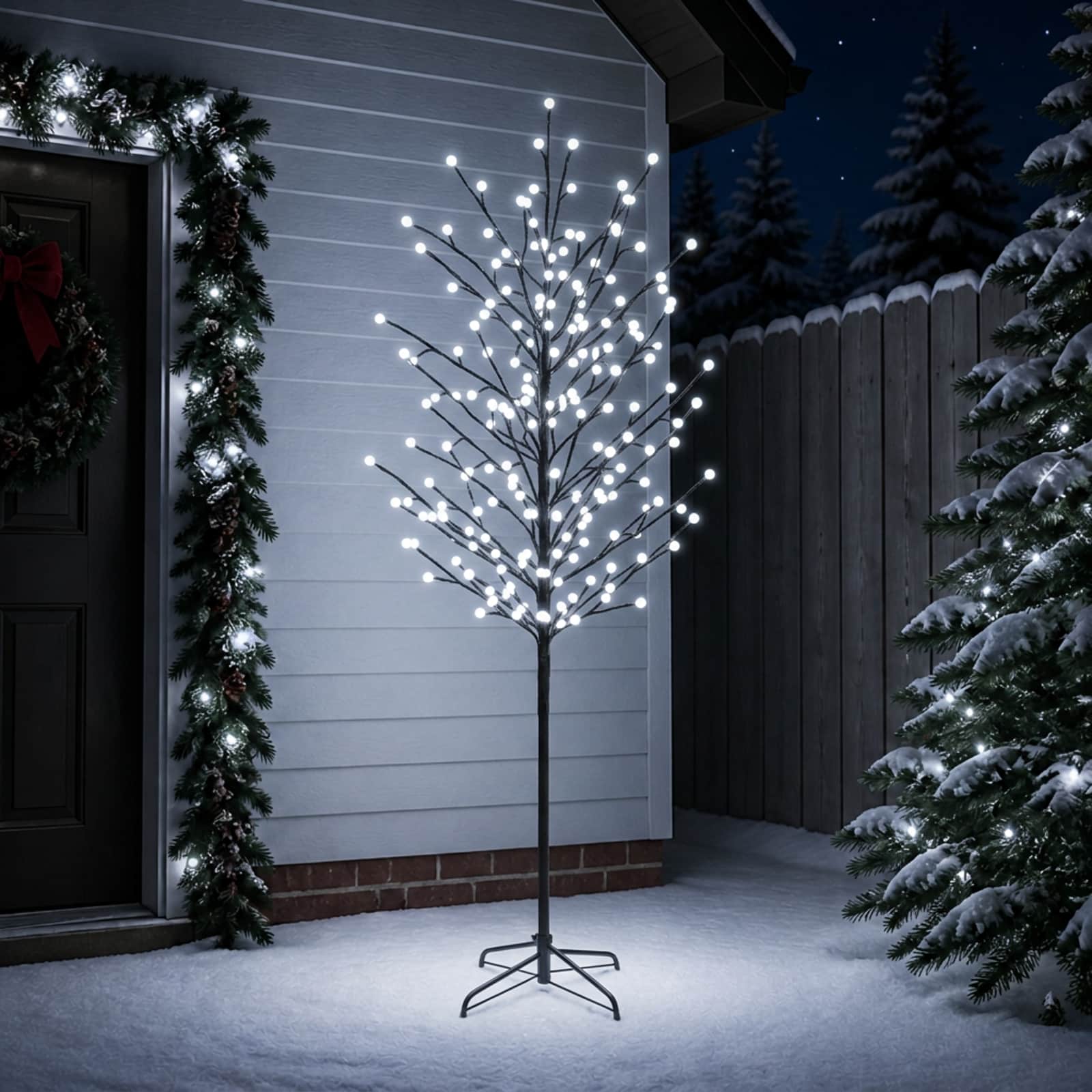 vidaXL LED-juletræ med kugler Sort 240 cm Stål 280 LED'er