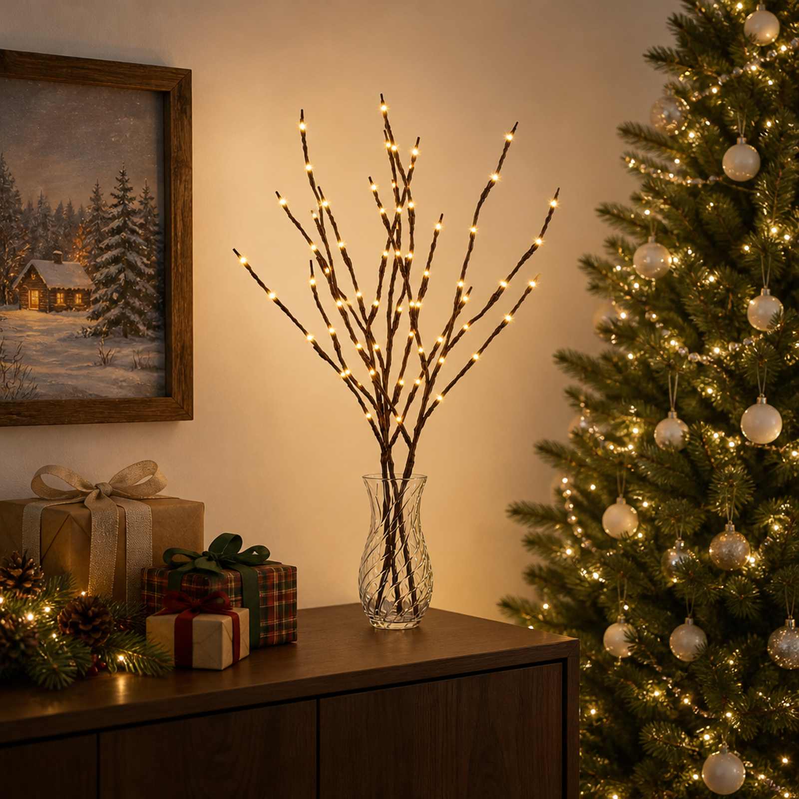 LED božična dekoracija bakrene veje 3 kos Rjava 62 cm Jeklo