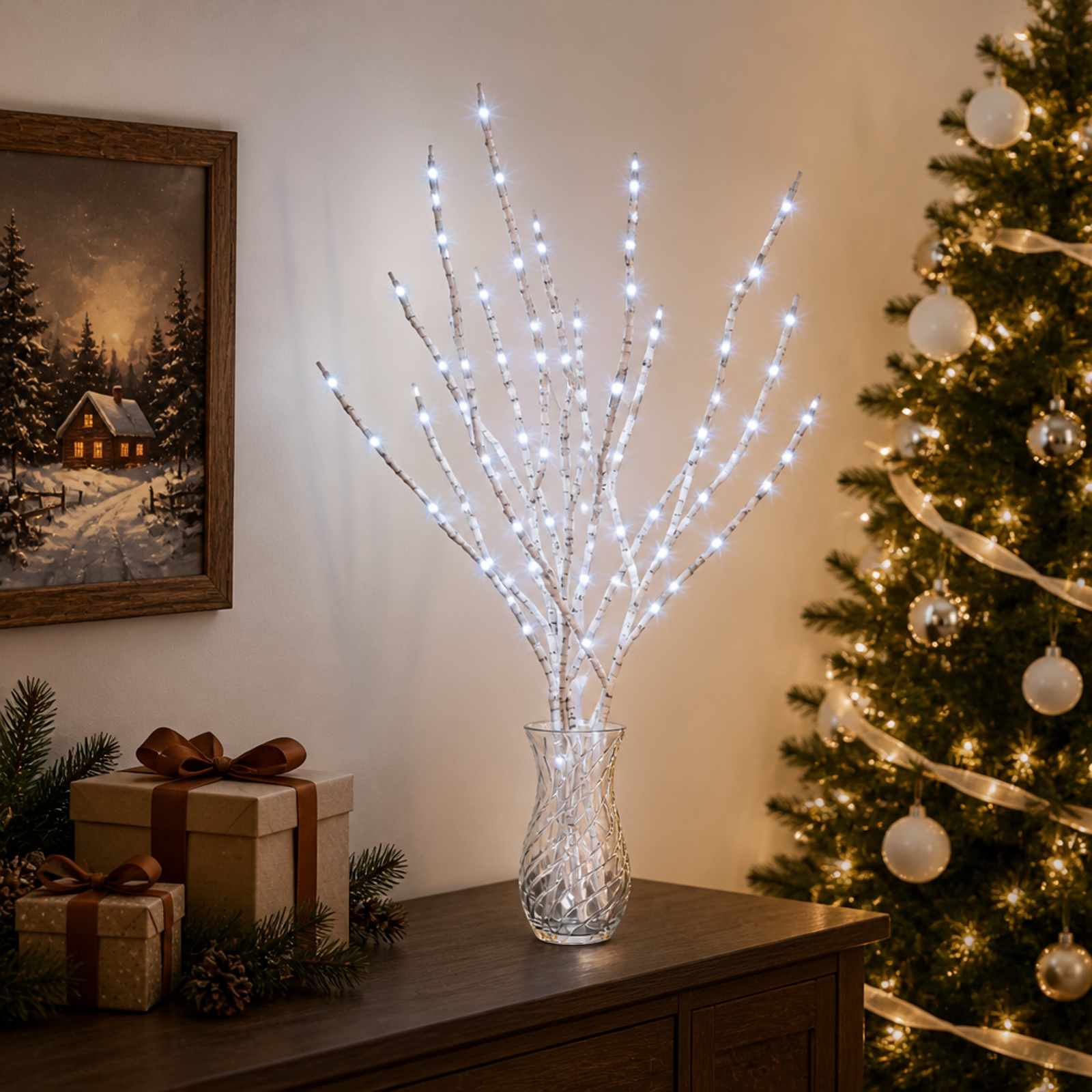 vidaXL LED-Kupferzweig Weihnachtsdekoration 3 stk. Weiß 62 cm Stahl