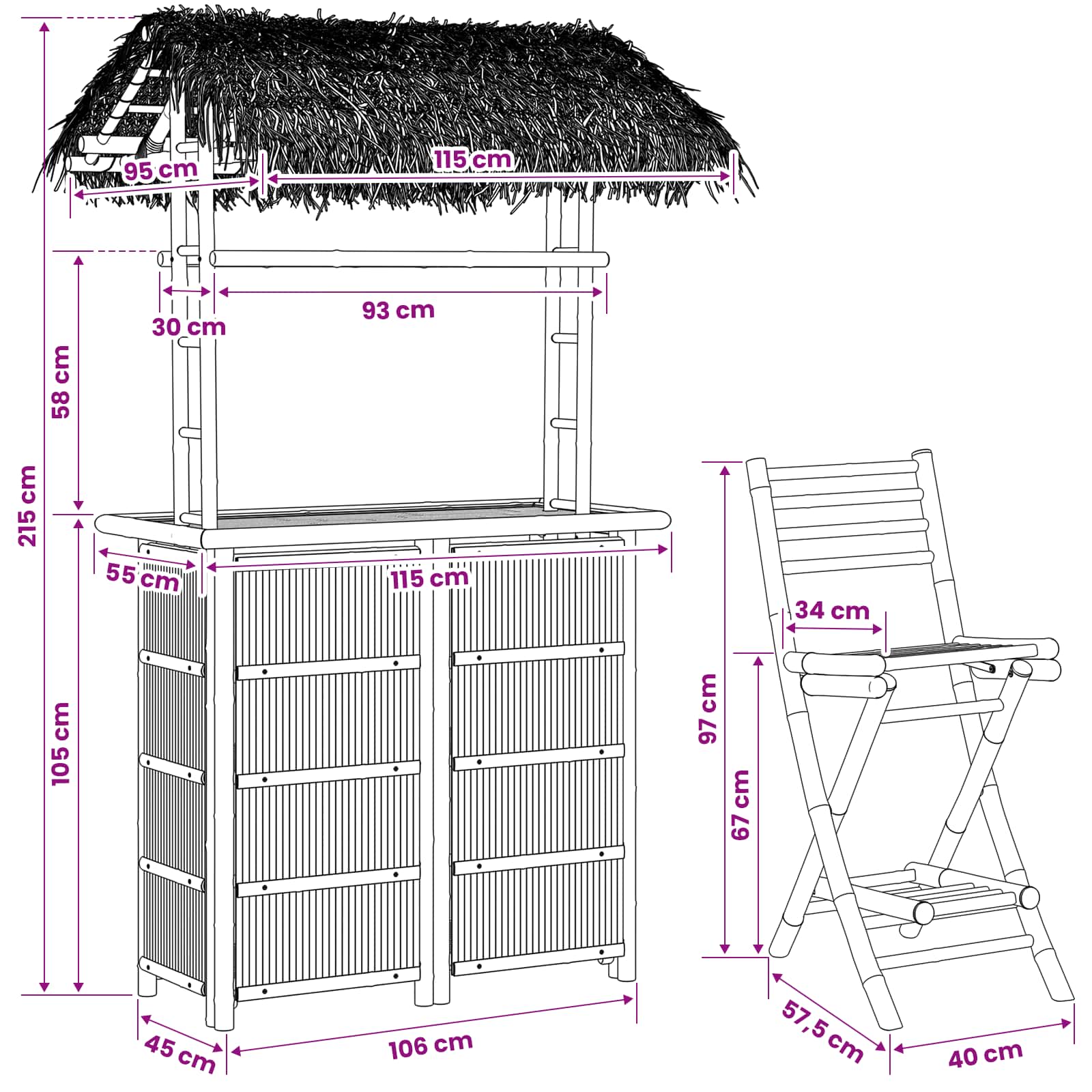 Outdoor Bar Table and Stools size guide