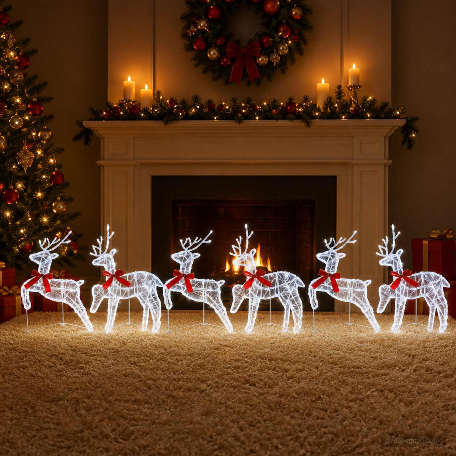 Božični jelenček 6 kos 80 LED Hladno bela 43 x 19 x 65 cm
