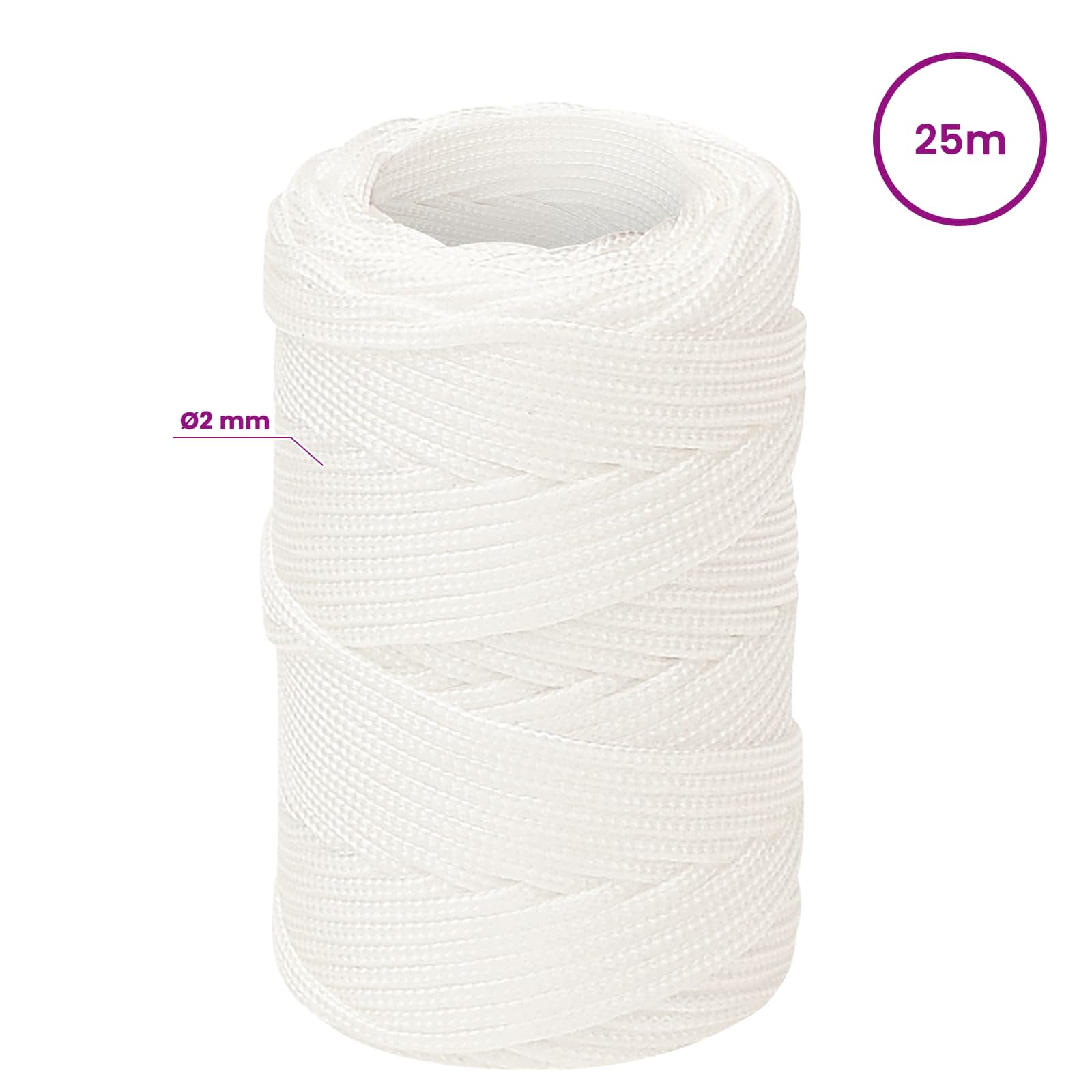 Večnamenska uporabna vrv 2 mm 25 m Bela PP