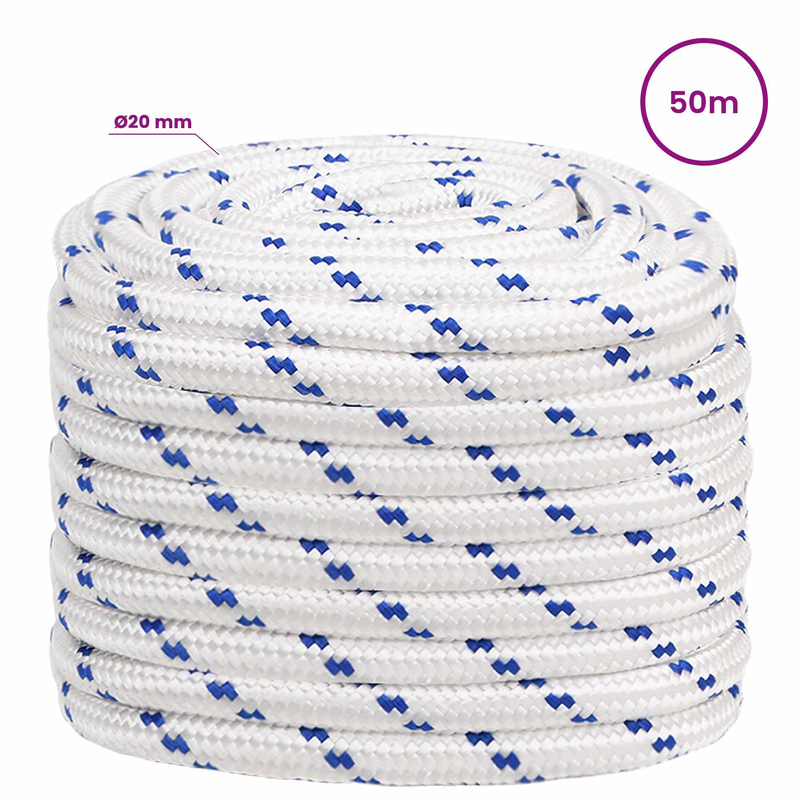 Večnamenska uporabna vrv 20 mm 50 m Bela in modra PP