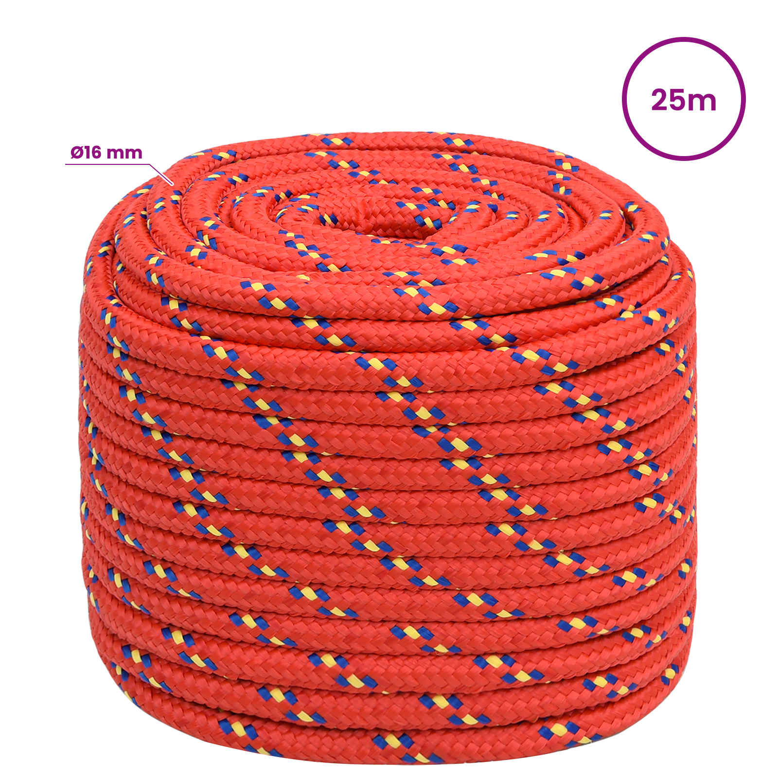 Večnamenska uporabna vrv 16 mm 25 m Rdeča PP