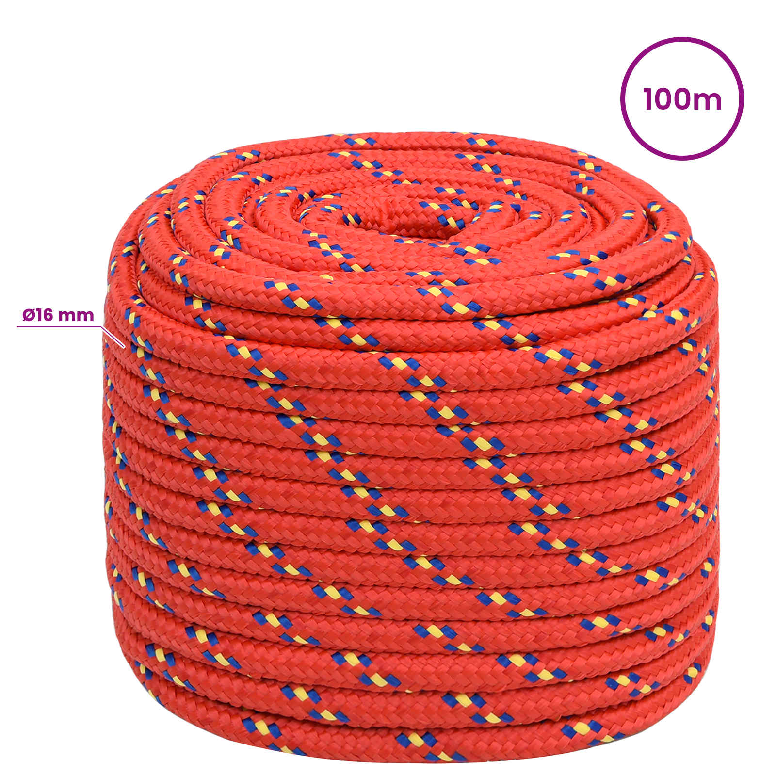 Večnamenska uporabna vrv 16 mm 100 m Rdeča PP