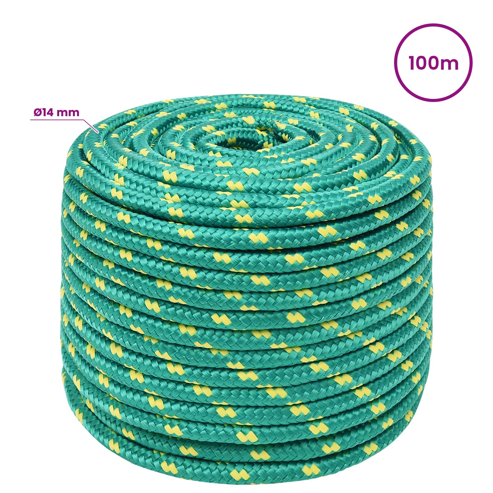 Večnamenska uporabna vrv 14 mm 100 m Zelena PP