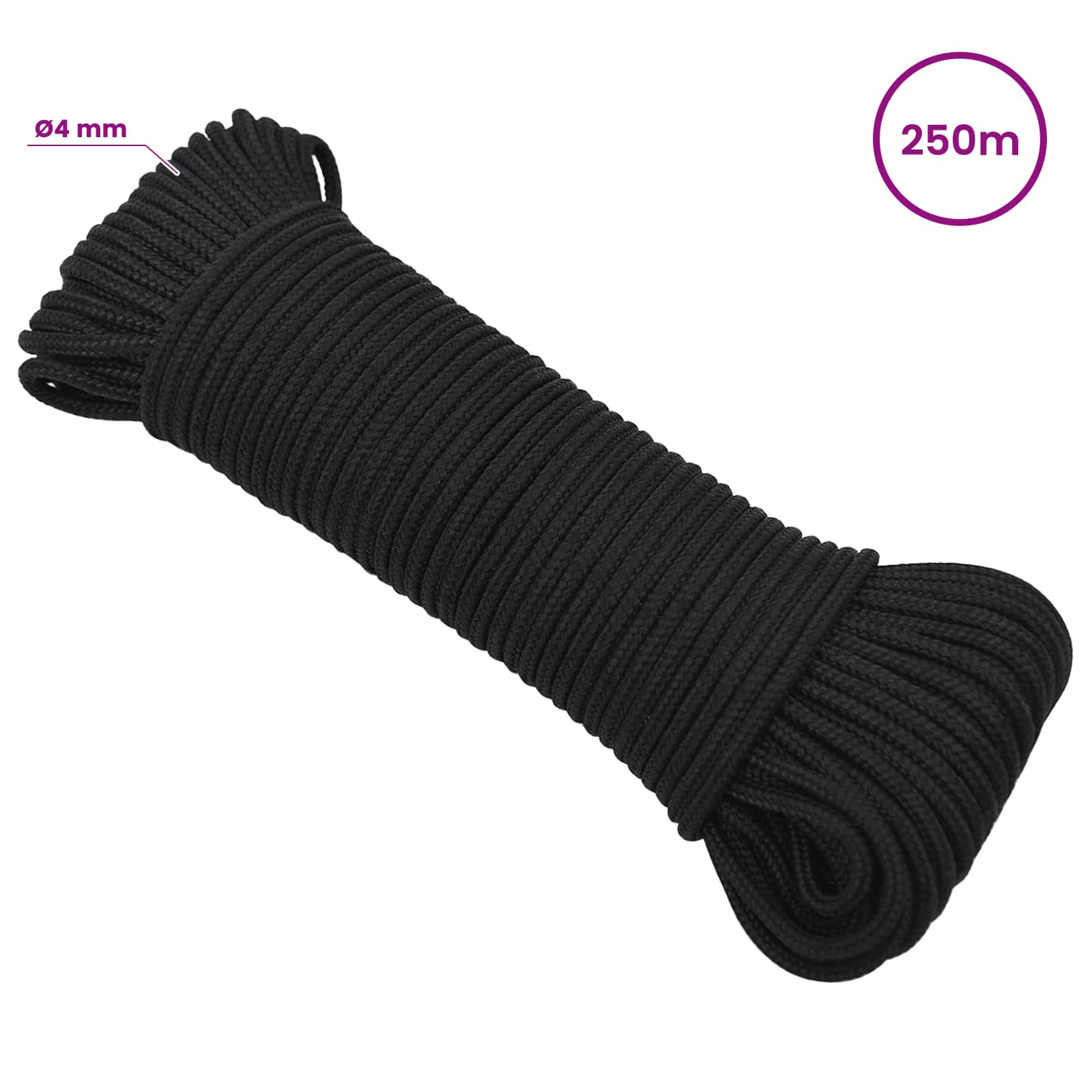 Večnamenska uporabna vrv 4 mm 250 m Črna PP