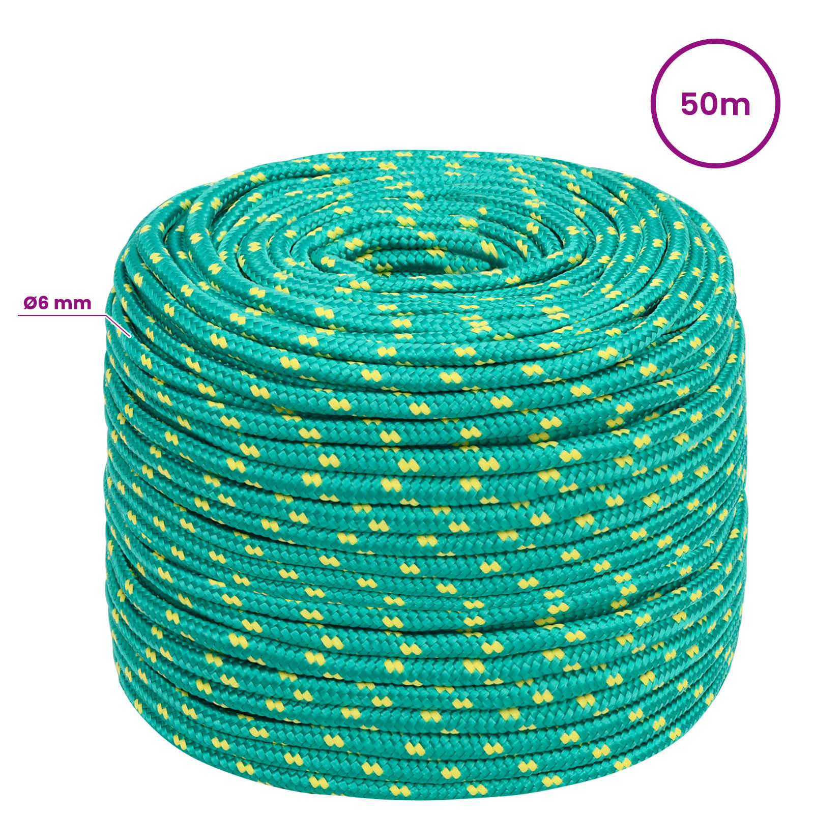 Večnamenska uporabna vrv 6 mm 50 m Zelena PP