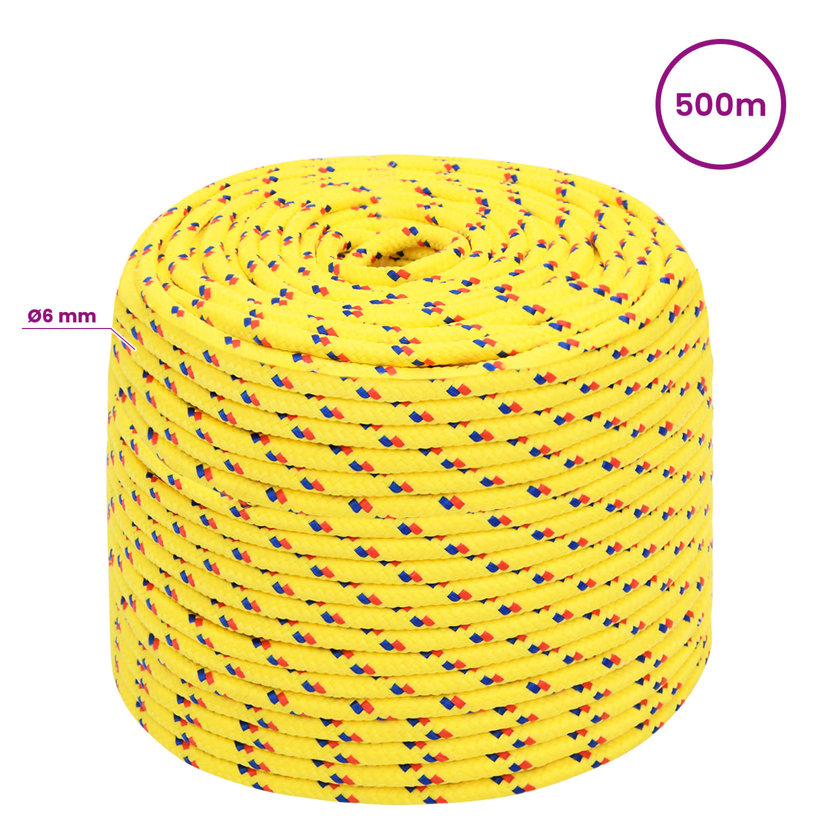 Večnamenska uporabna vrv 6 mm 500 m Rumena PP