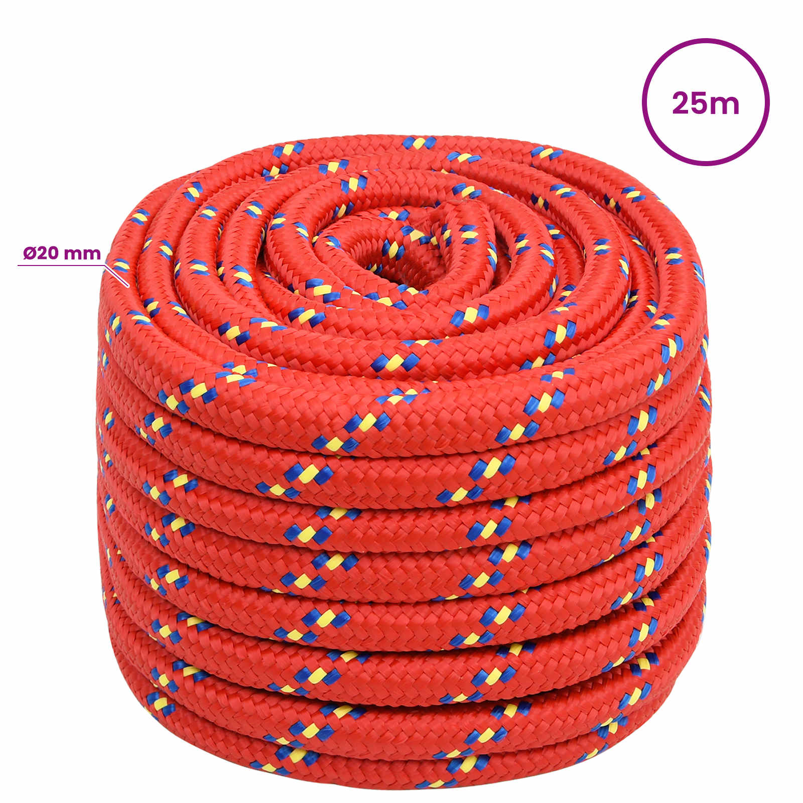 Večnamenska uporabna vrv 20 mm 25 m Rdeča PP