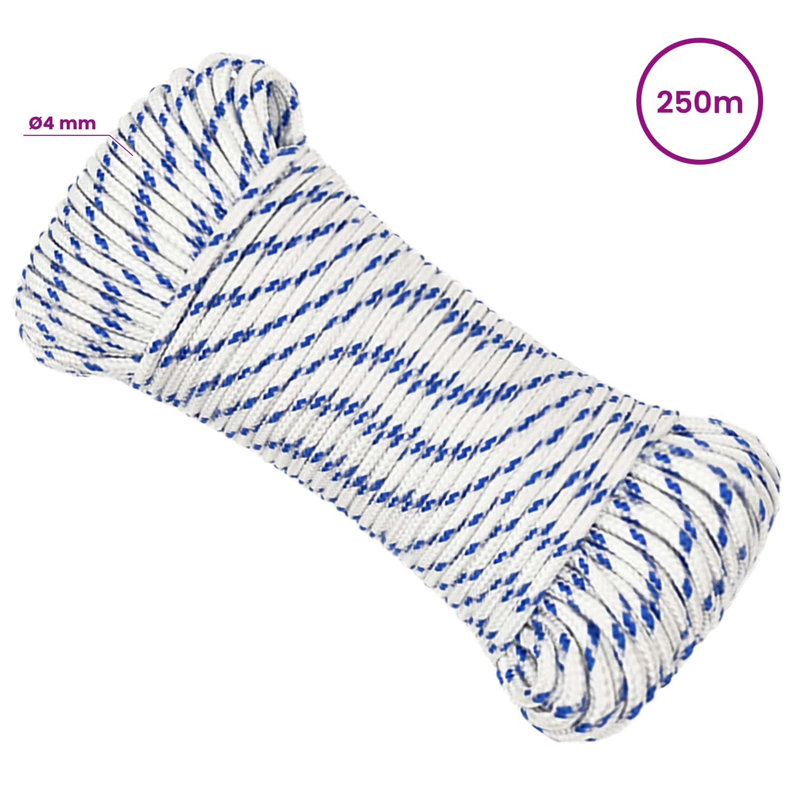 Večnamenska uporabna vrv 4 mm 250 m Bela in modra PP