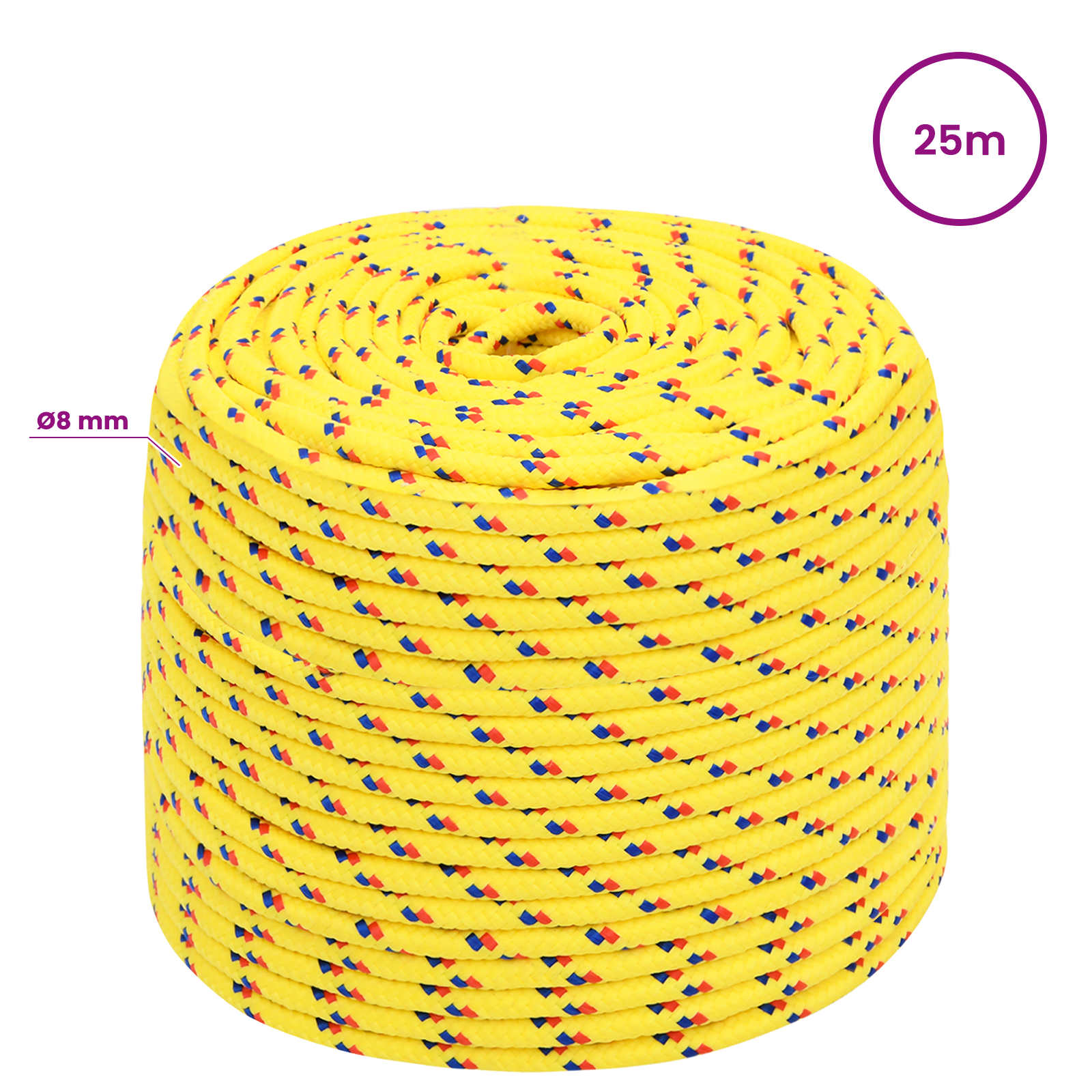 Večnamenska uporabna vrv 8 mm 25 m Rumena PP