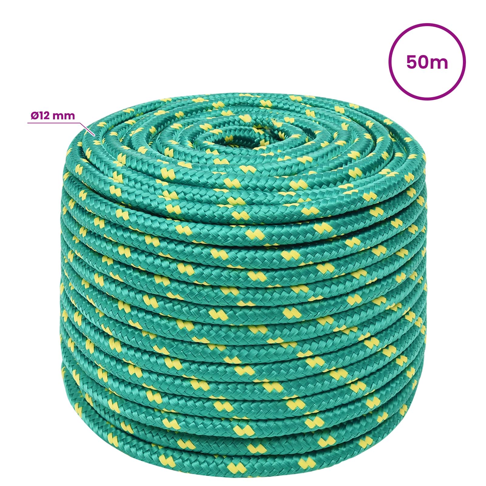 Večnamenska uporabna vrv 12 mm 50 m Zelena PP