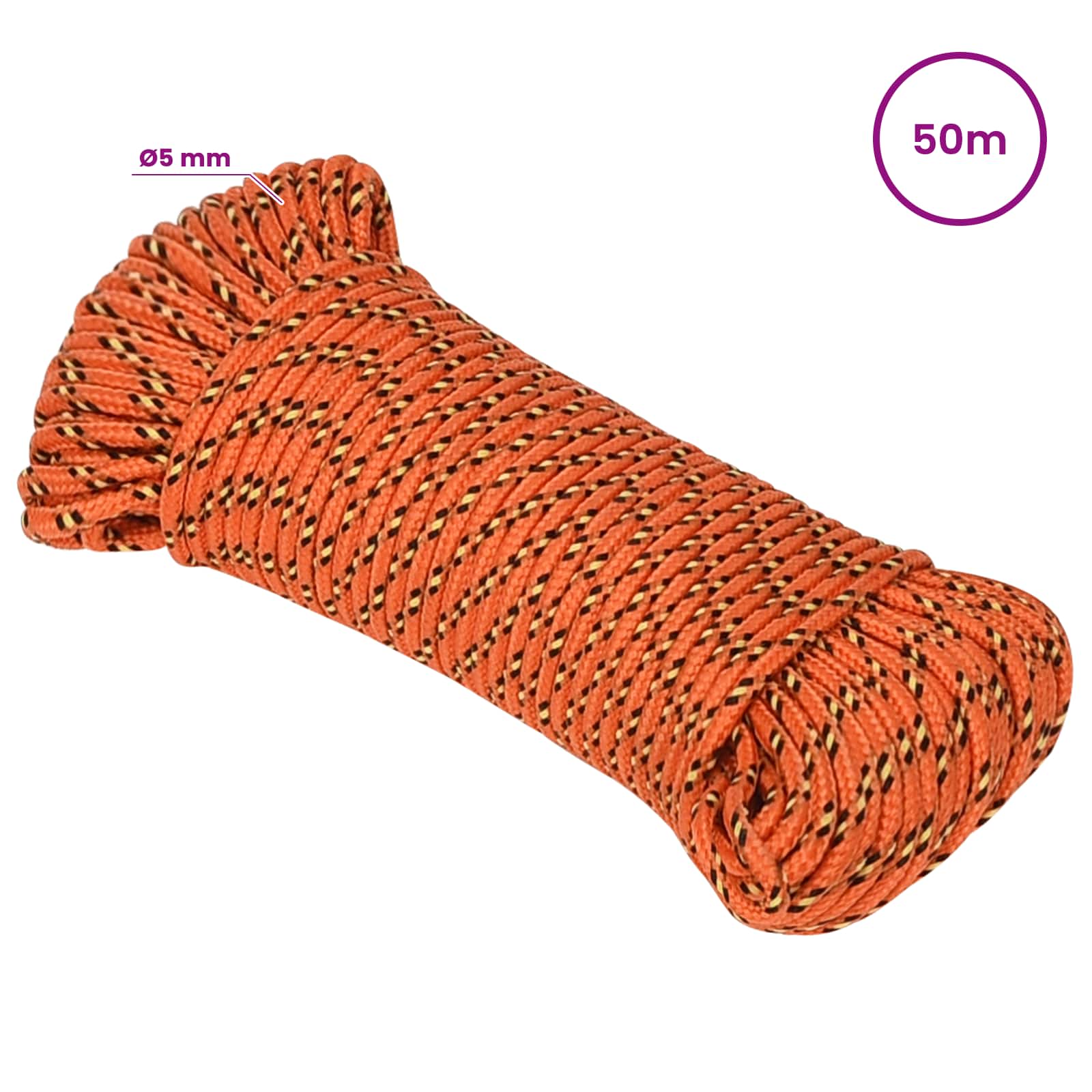 Večnamenska uporabna vrv 5 mm 50 m Oranžna PP