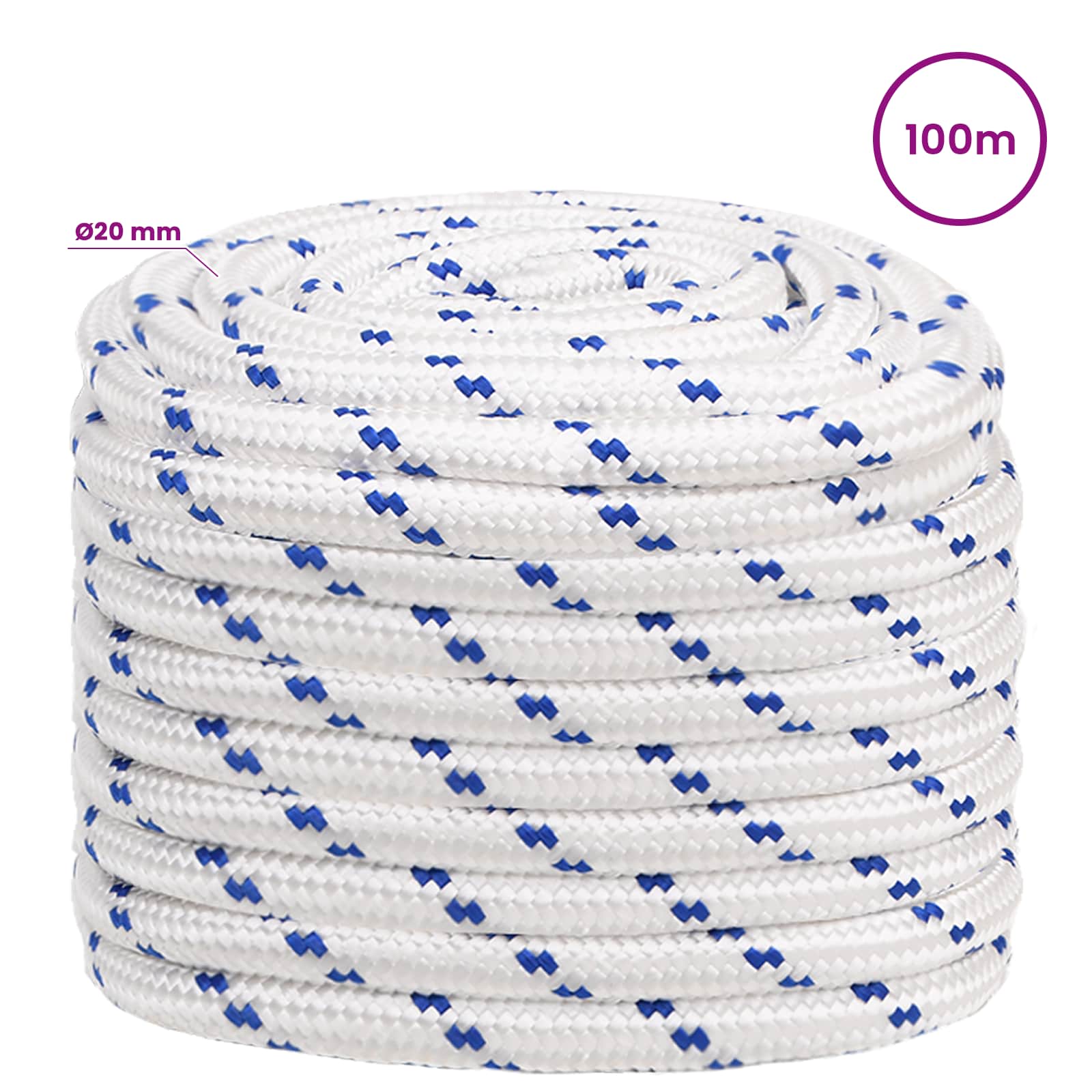 Večnamenska uporabna vrv 20 mm 100 m Bela in modra PP