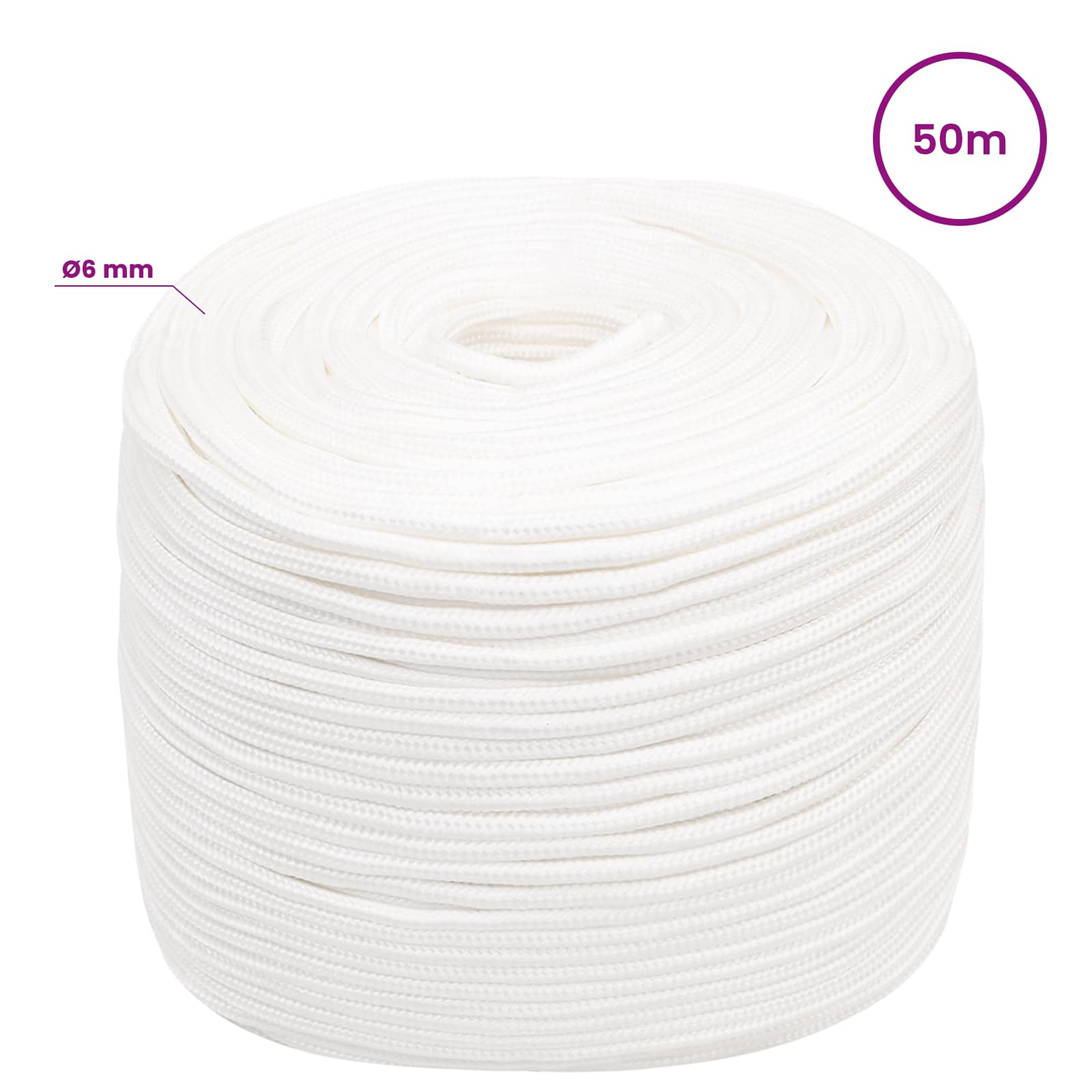 Večnamenska uporabna vrv 6 mm 50 m Bela PP