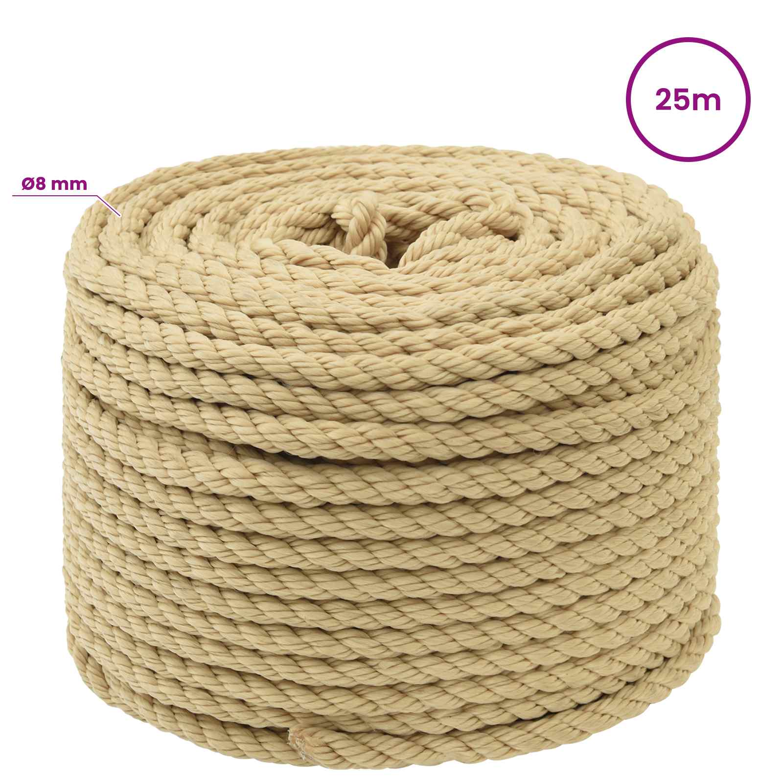 Večnamenska uporabna vrv 8 mm 25 m Naravna PP