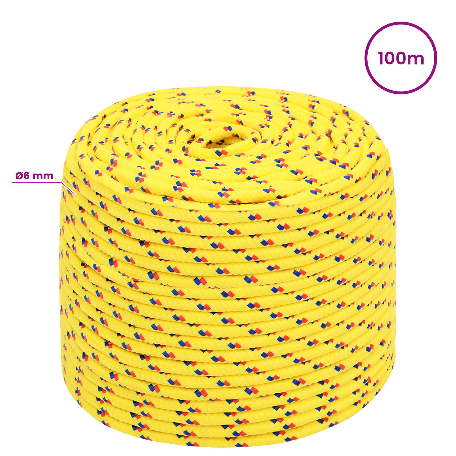 Večnamenska uporabna vrv 6 mm 100 m Rumena PP