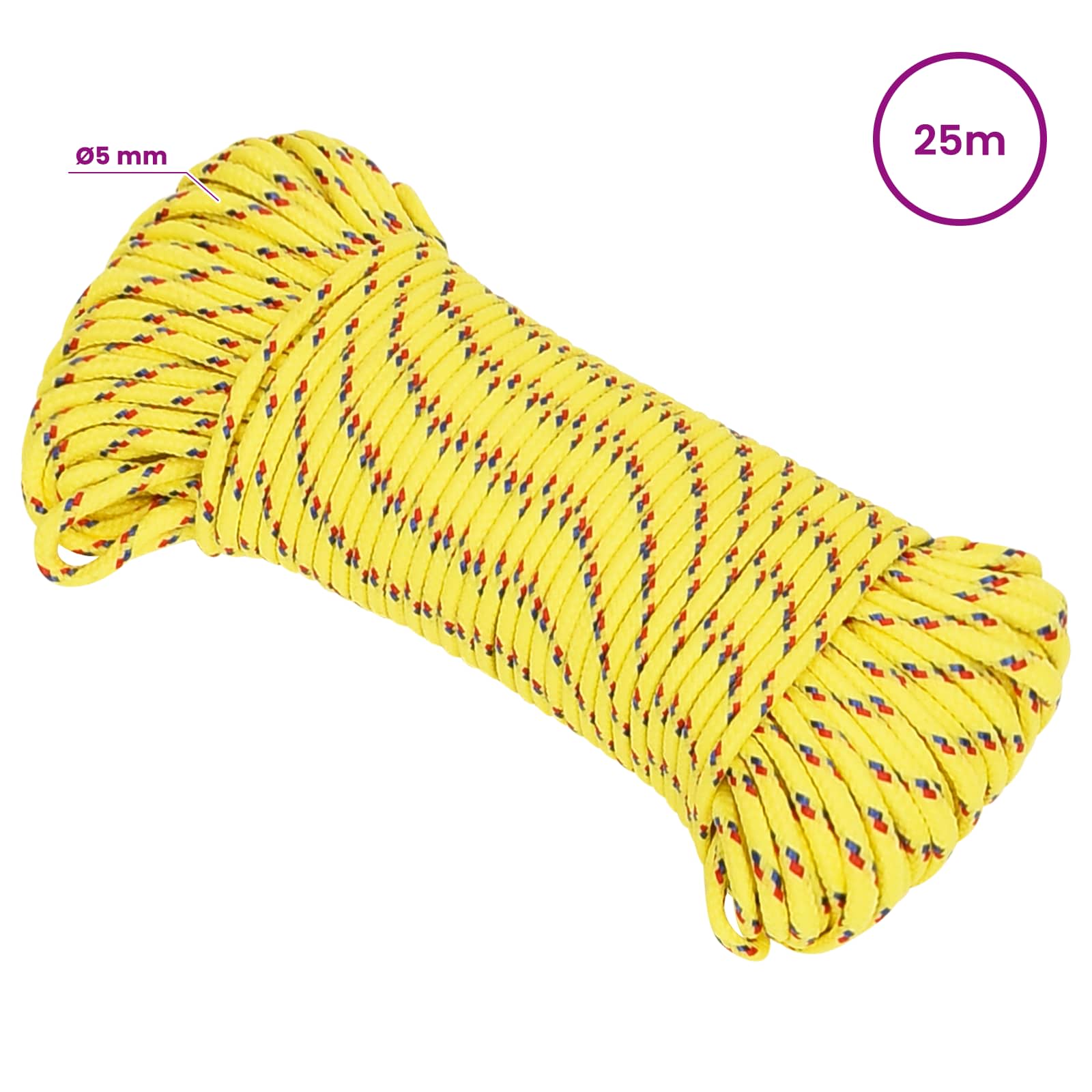 Večnamenska uporabna vrv 5 mm 25 m Rumena PP