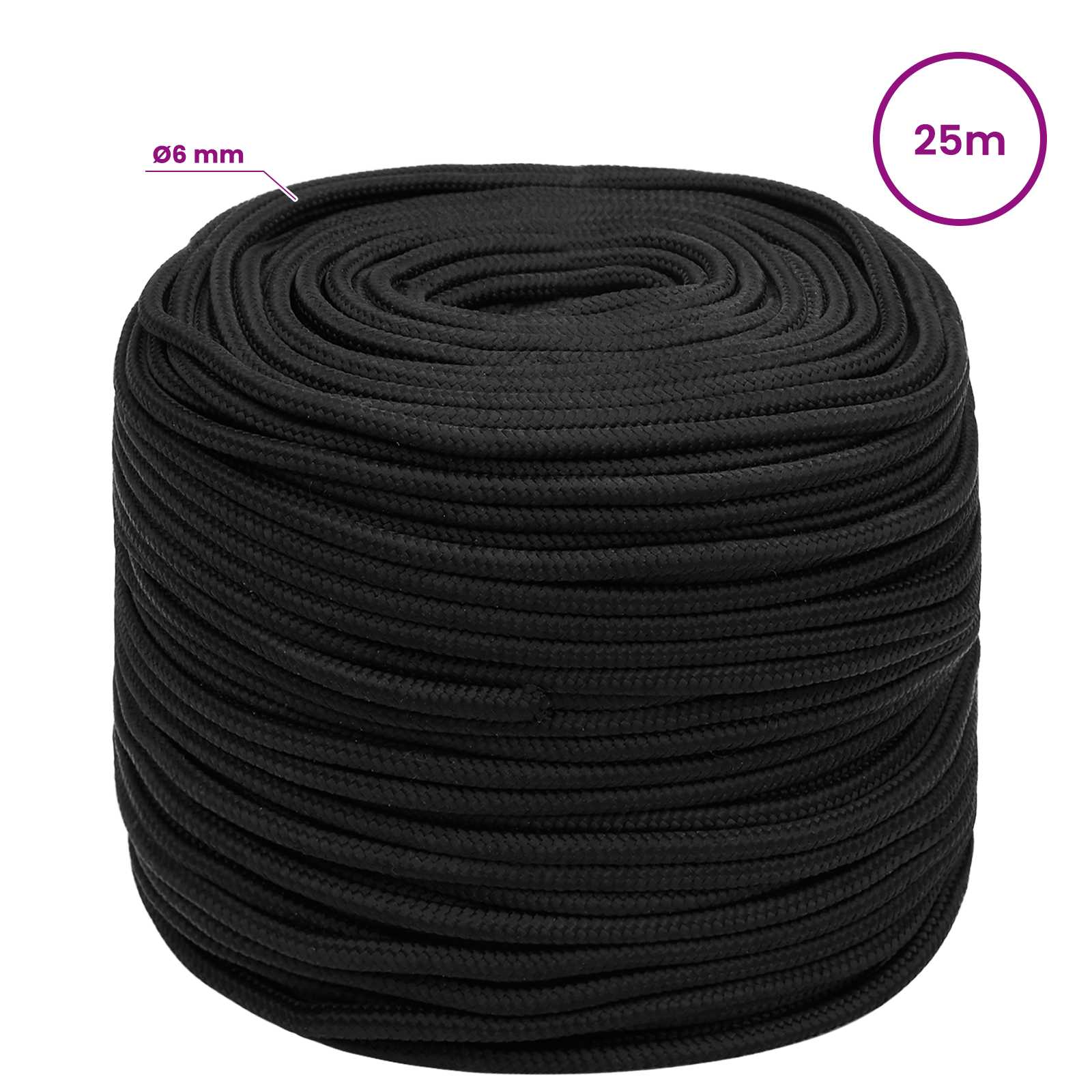 Večnamenska uporabna vrv 6 mm 25 m Črna PP