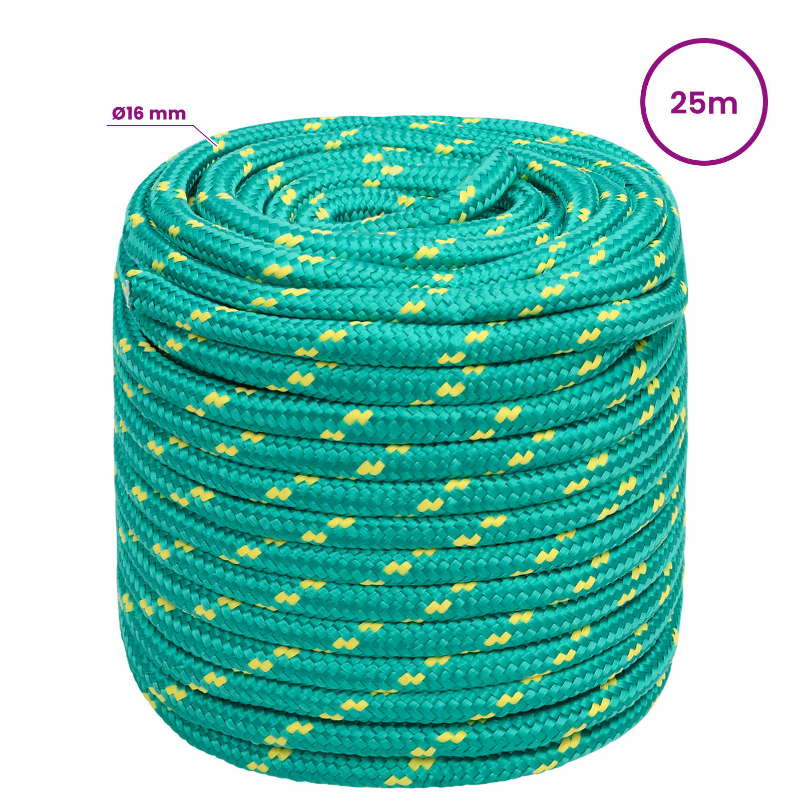 Večnamenska uporabna vrv 16 mm 25 m Zelena PP