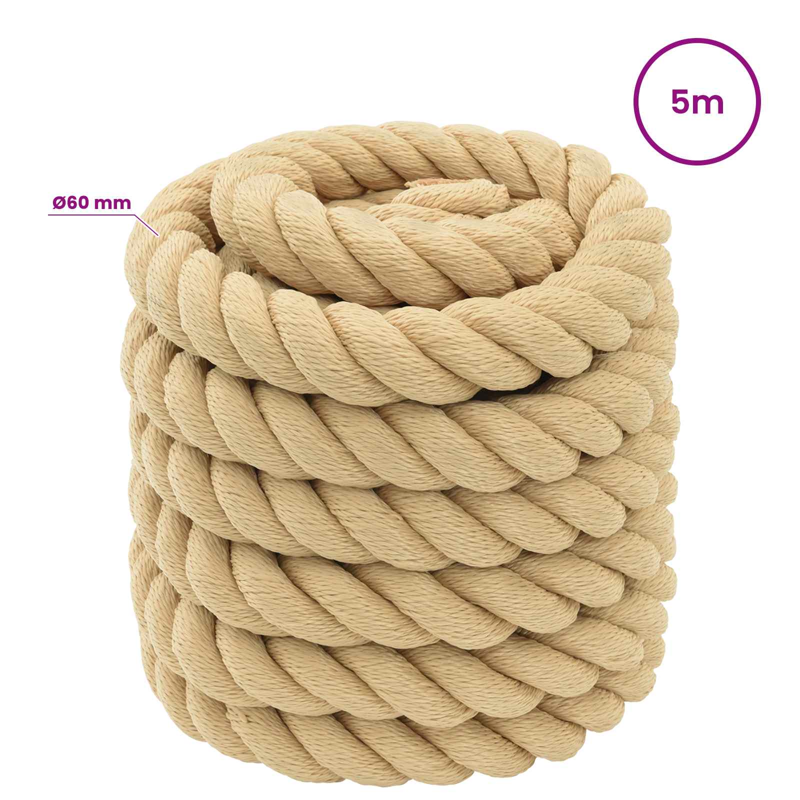 Večnamenska uporabna vrv 60 mm 5 m Naravna PP